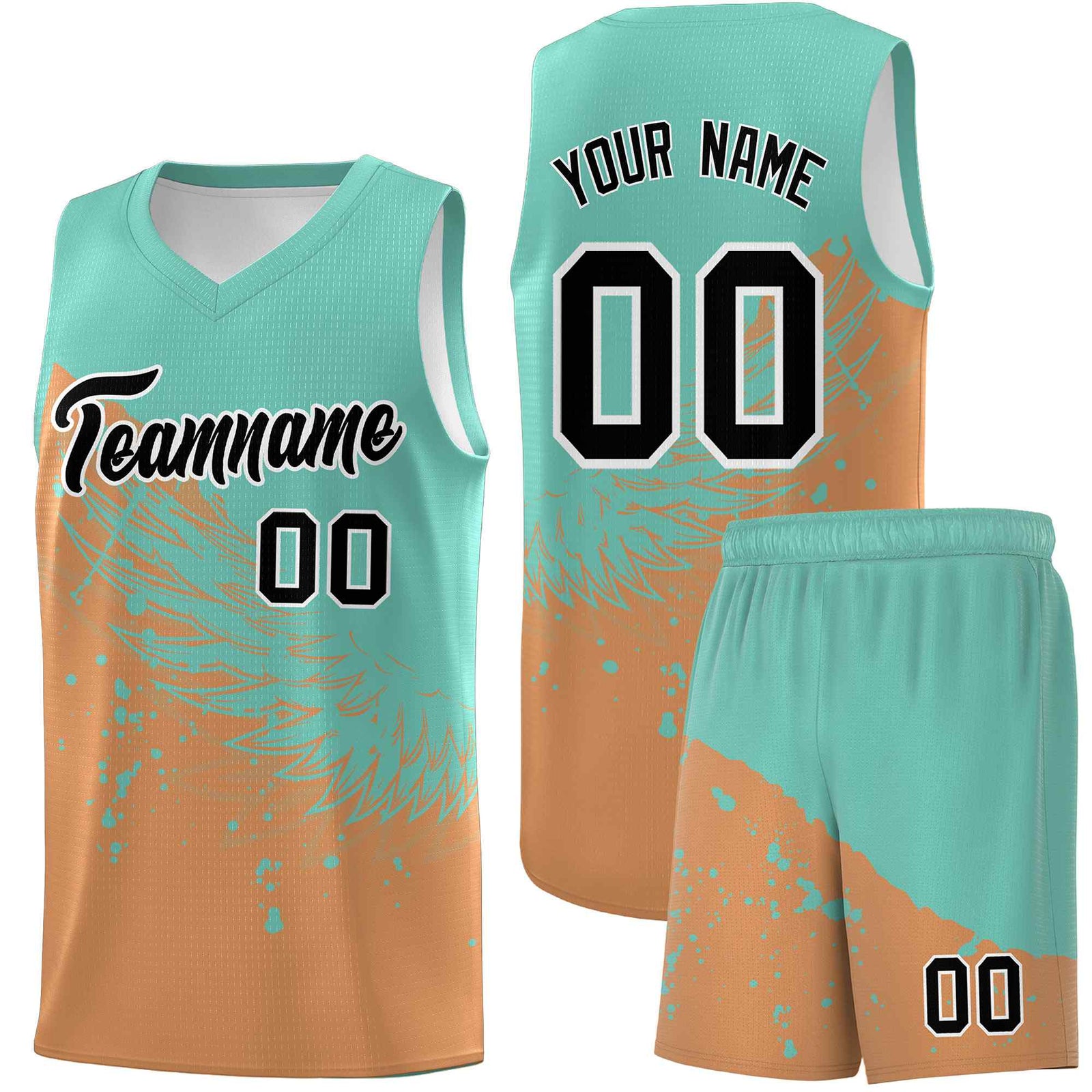 Custom Buckskin Brown Bright Green Wing Pattern Sports Uniform Basketball Jersey