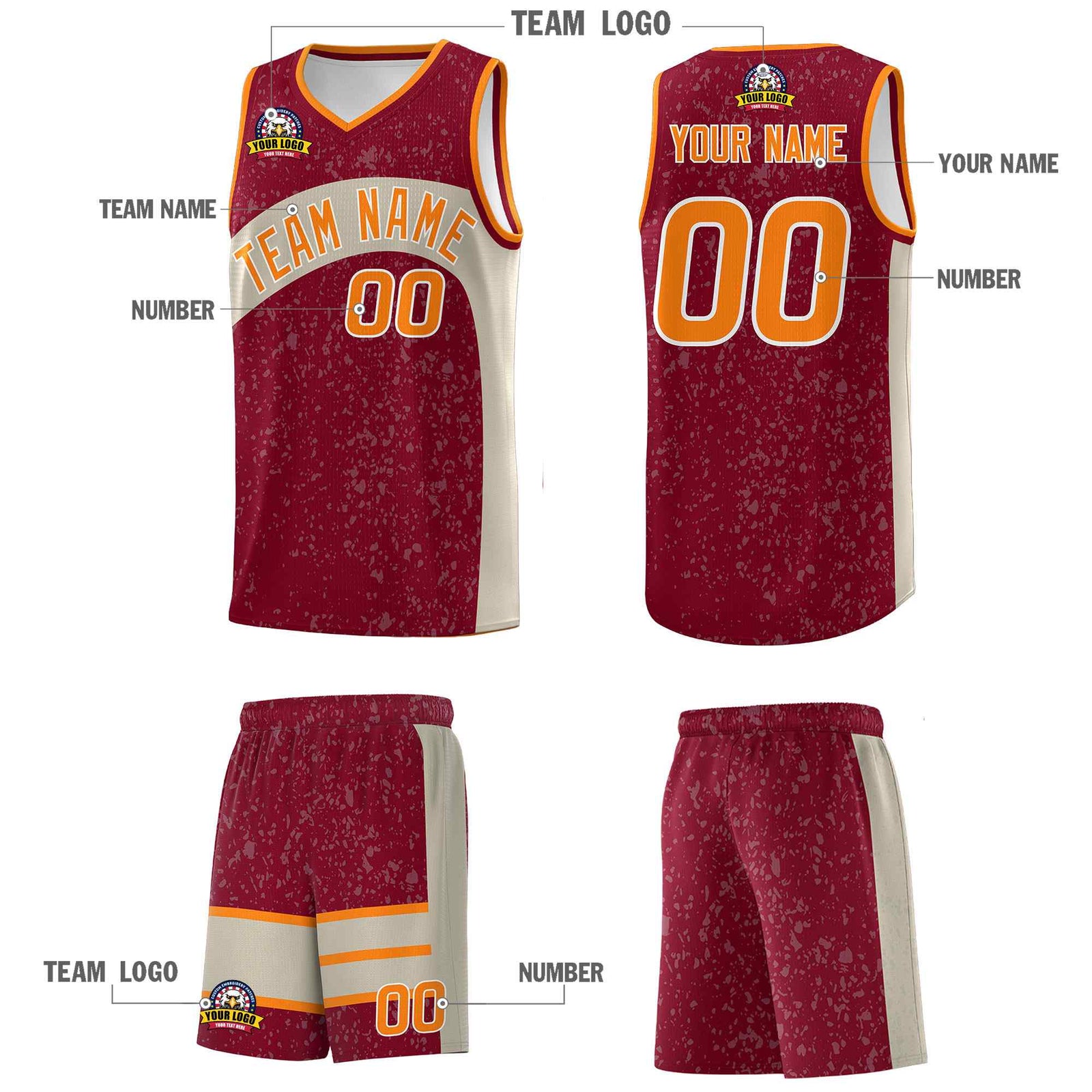 Custom Maroon Brazilian Sand Dot Graffiti Pattern Irregular Team Names Sports Uniform Basketball Jersey