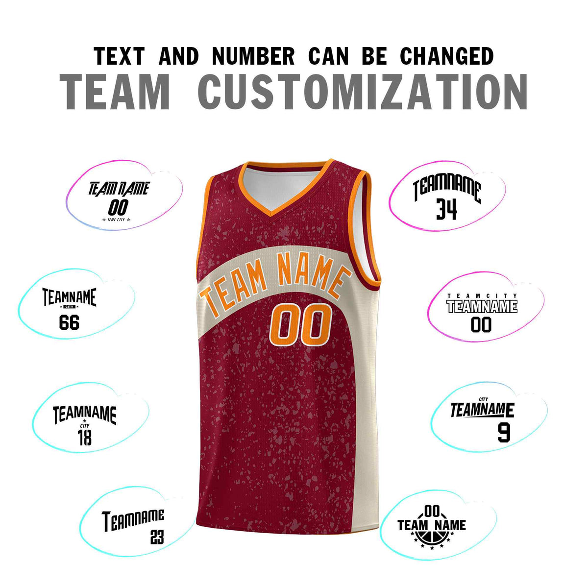 Custom Maroon Brazilian Sand Dot Graffiti Pattern Irregular Team Names Sports Uniform Basketball Jersey