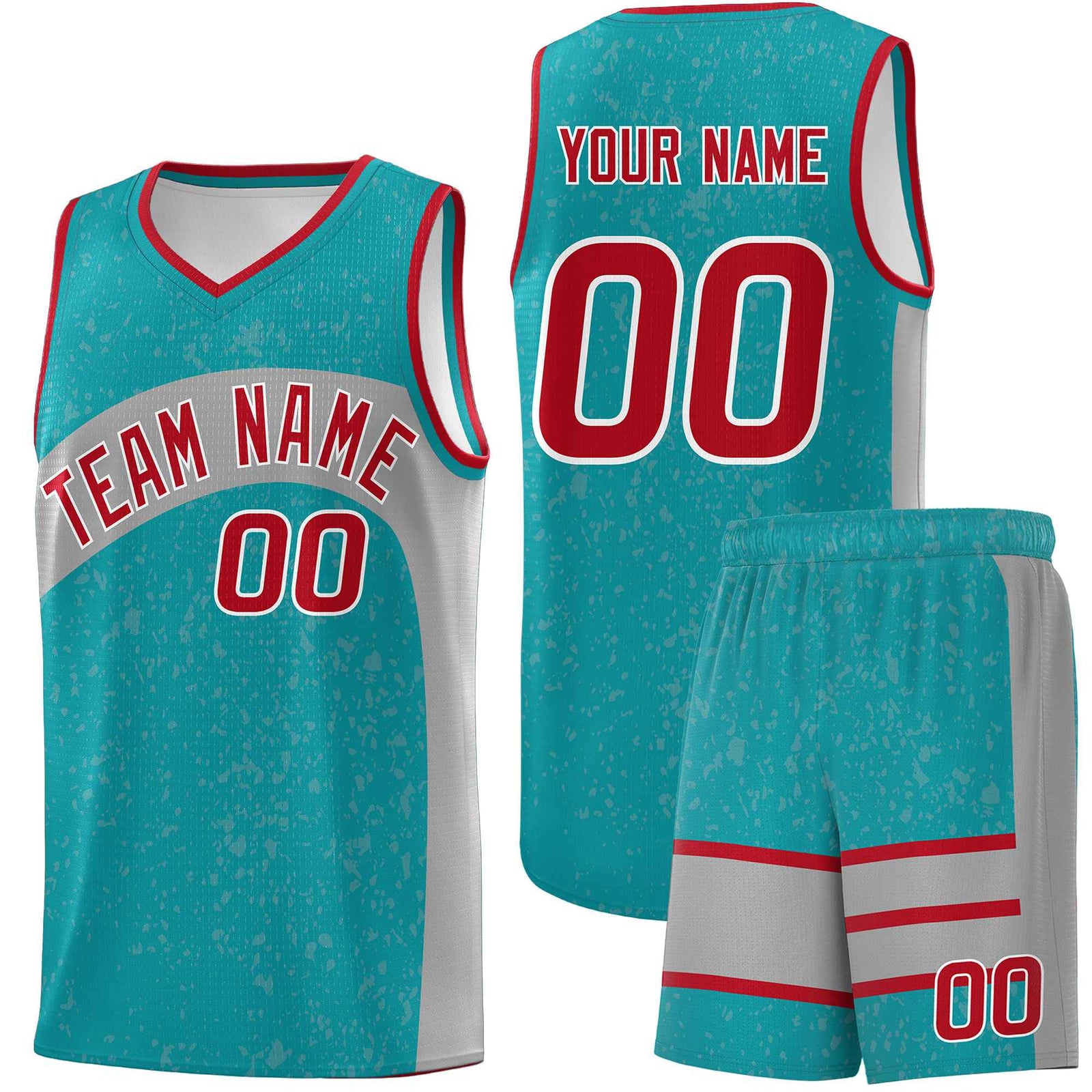 Custom Aqua Light Gray Dot Graffiti Pattern Irregular Team Names Sports Uniform Basketball Jersey| KXKSHOP