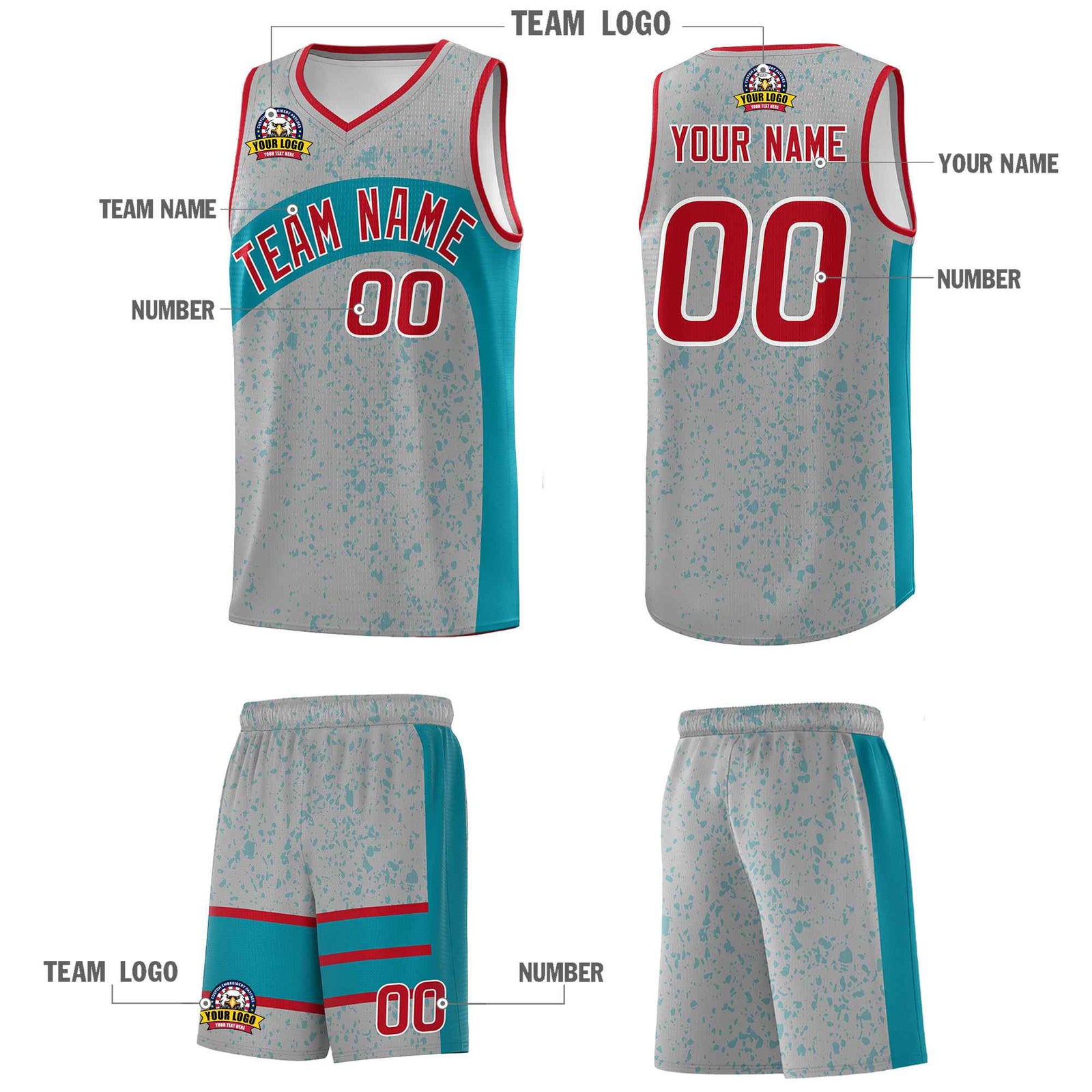 Custom Light Gray Aqua Dot Graffiti Pattern Irregular Team Names Sports Uniform Basketball Jersey