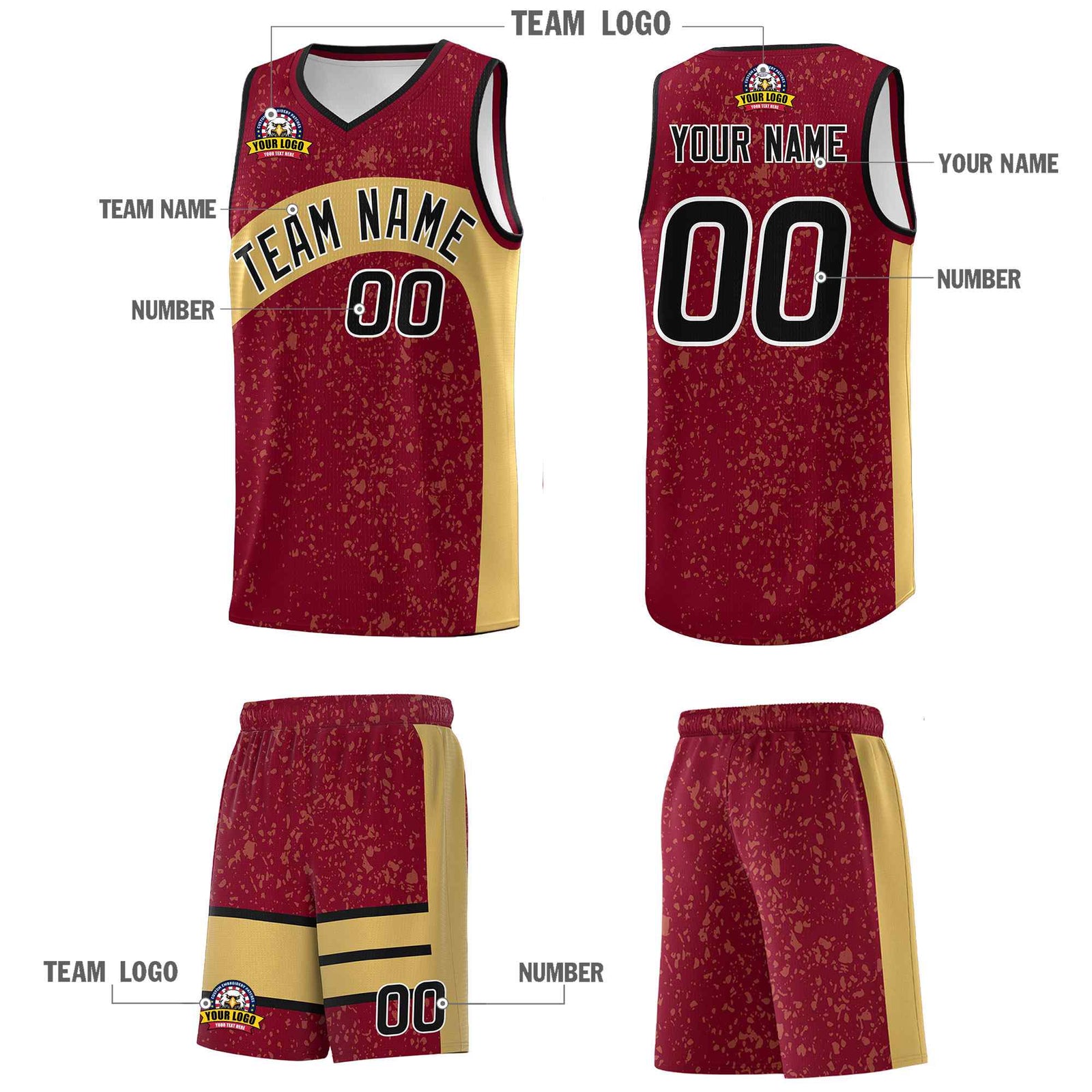 Custom Crimson Old Gold Dot Graffiti Pattern Irregular Team Names Sports Uniform Basketball Jersey