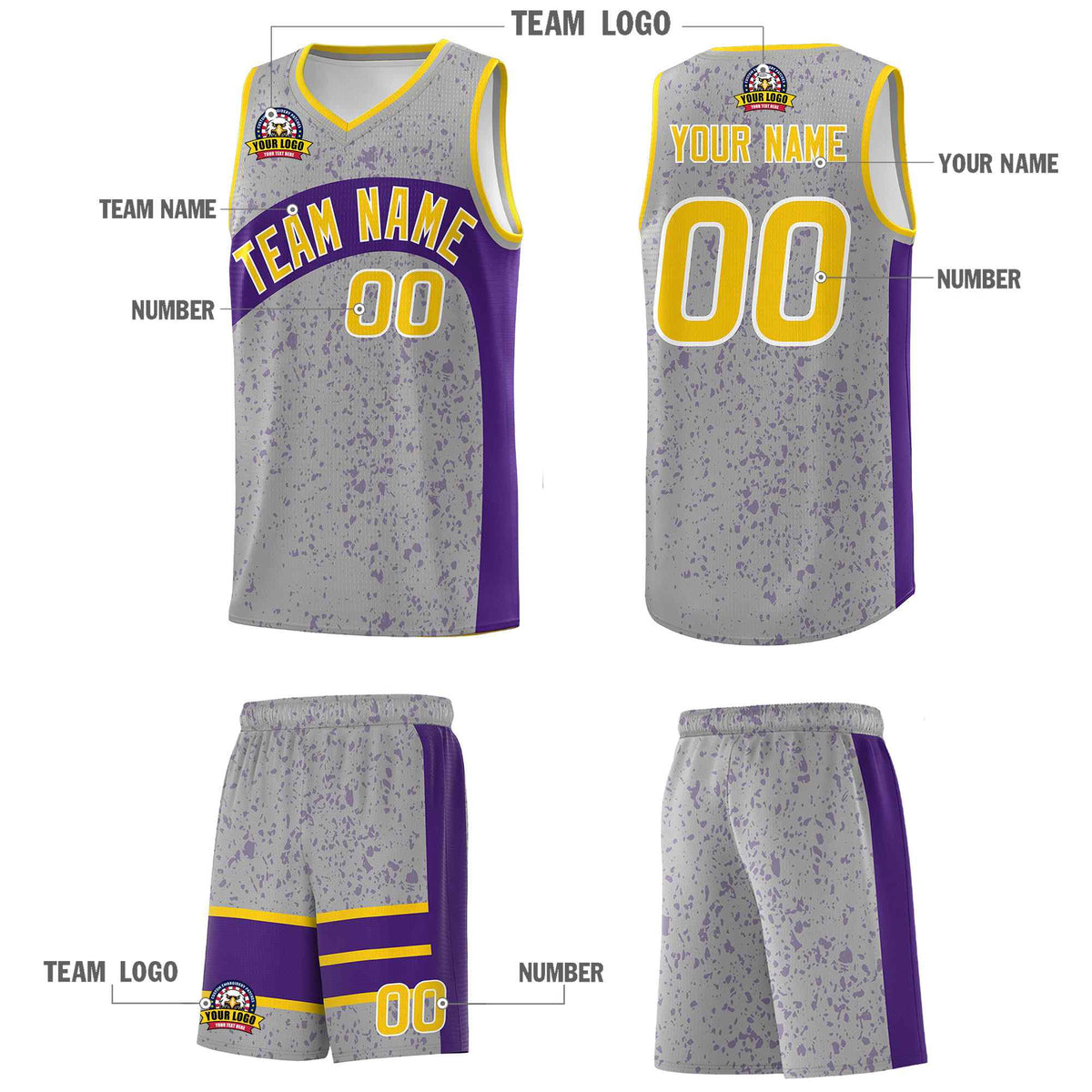 Custom Light Gray Purple Dot Graffiti Pattern Irregular Team Names Sports Uniform Basketball Jersey