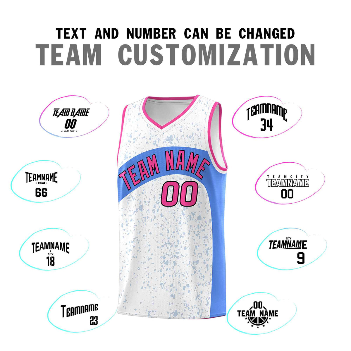 Custom White Powder Blue Dot Graffiti Pattern Irregular Team Names Sports Uniform Basketball Jersey