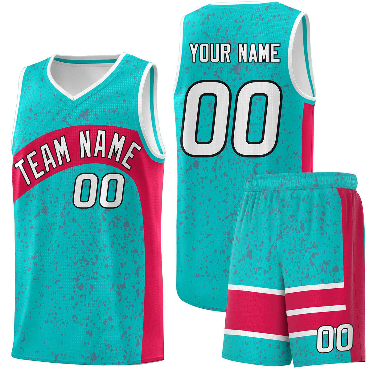 Custom Aqua Red Dot Graffiti Pattern Irregular Team Names Sports Uniform Basketball Jersey| KXKSHOP