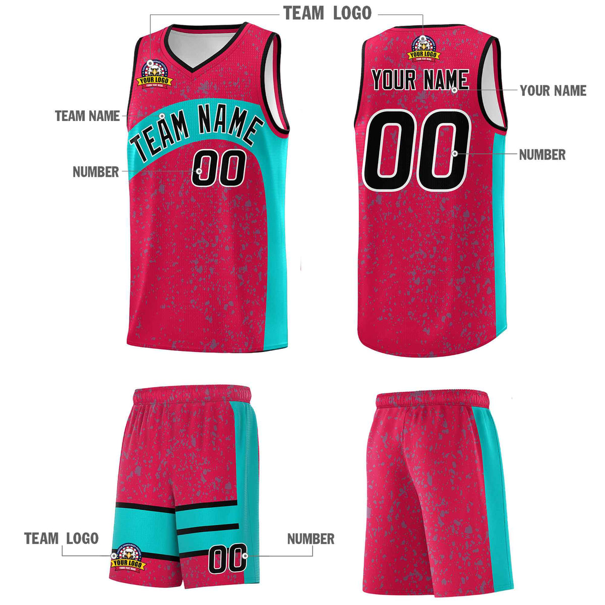 Custom Red Aqua Dot Graffiti Pattern Irregular Team Names Sports Uniform Basketball Jersey