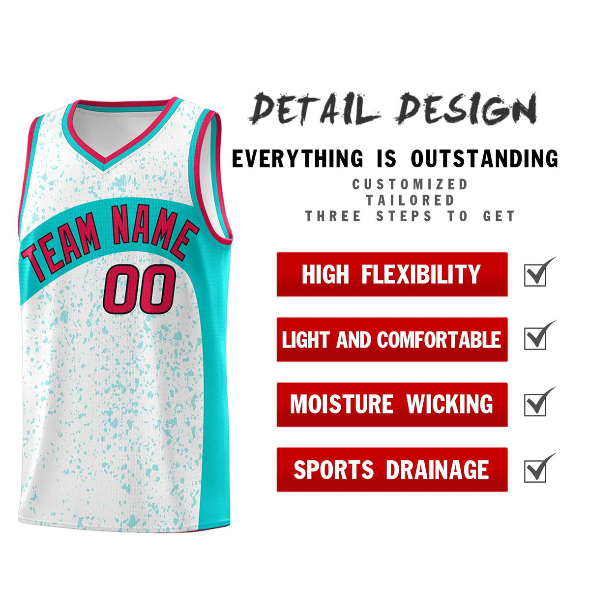 Custom White Aqua Dot Graffiti Pattern Irregular Team Names Sports Uniform Basketball Jersey