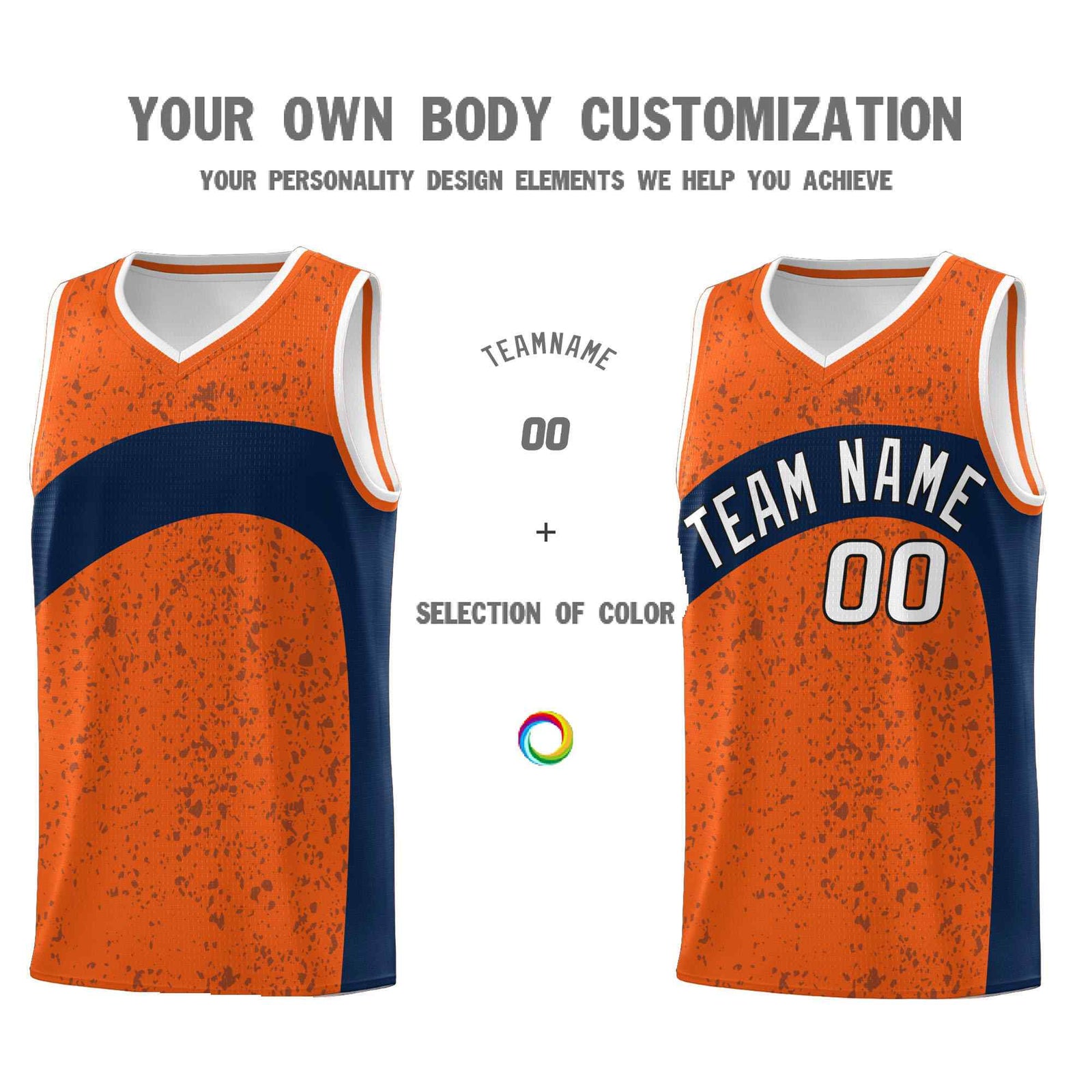 Custom Orange Navy Dot Graffiti Pattern Irregular Team Names Sports Uniform Basketball Jersey