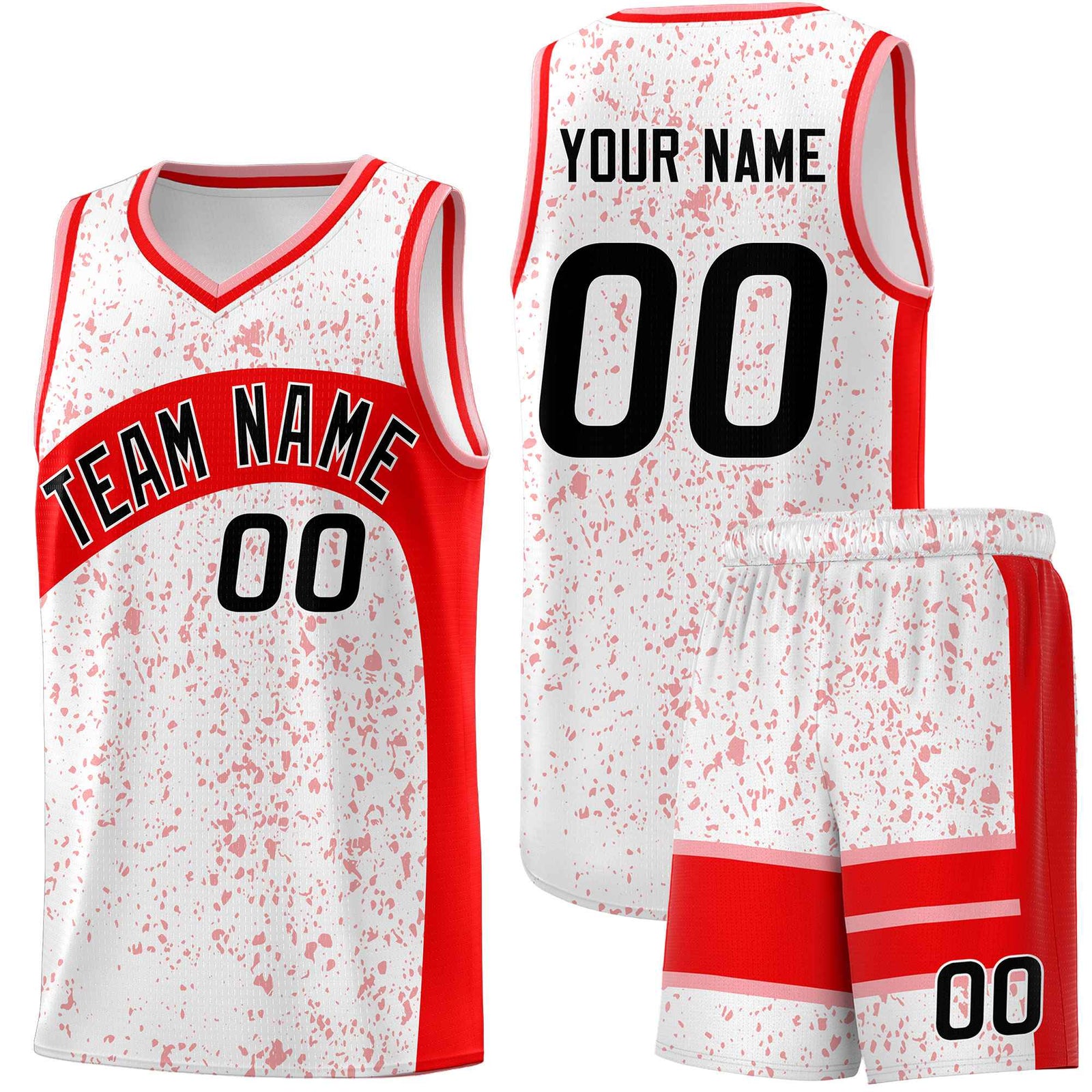 Custom White Light Red Dot Graffiti Pattern Irregular Team Names Sports Uniform Basketball Jersey| KXKSHOP