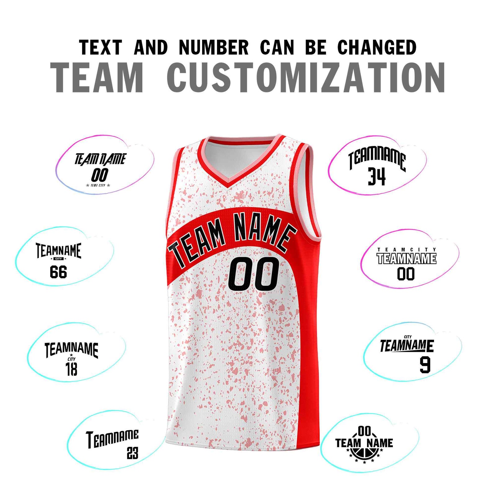 Custom White Light Red Dot Graffiti Pattern Irregular Team Names Sports Uniform Basketball Jersey