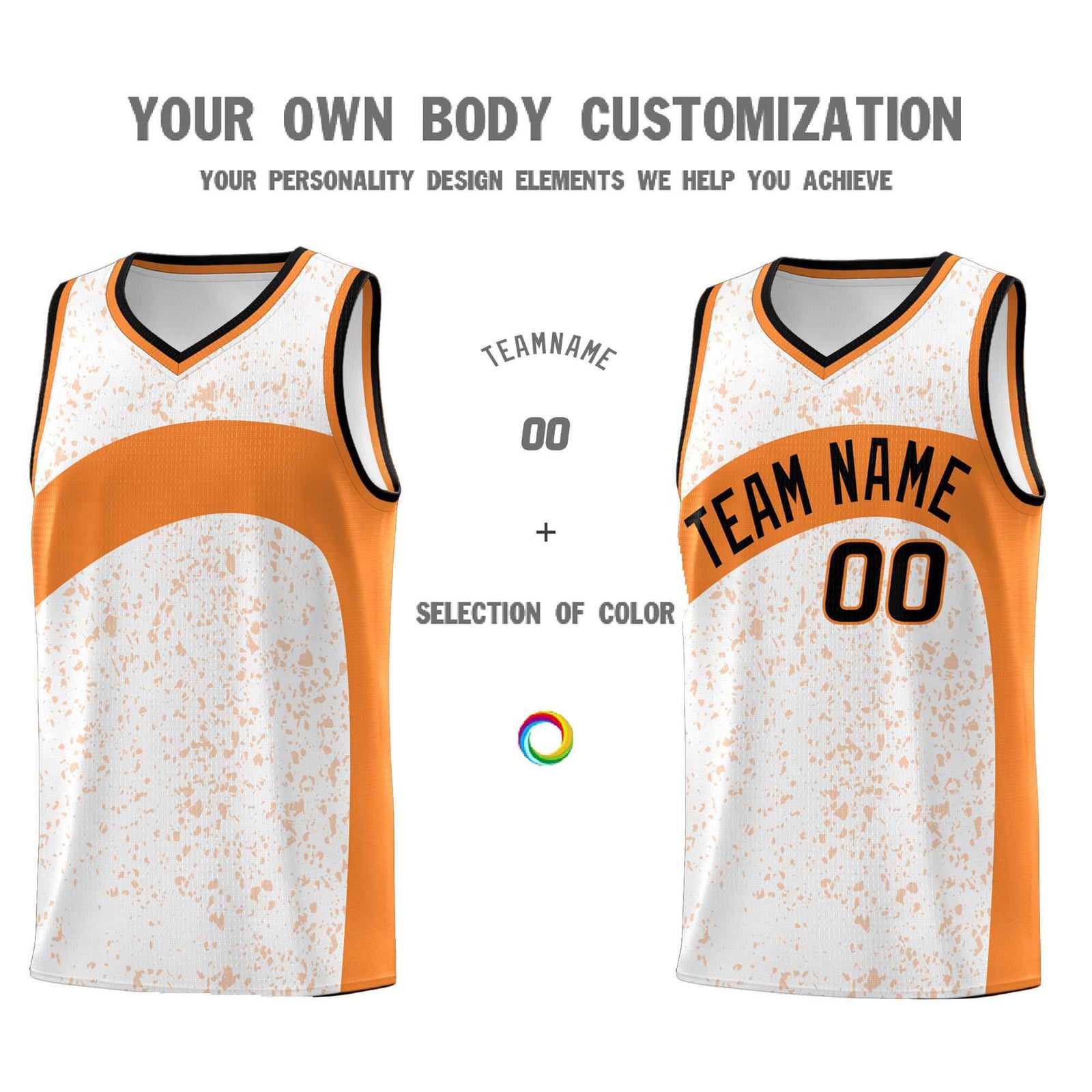 Custom White Gold Orange Dot Graffiti Pattern Irregular Team Names Sports Uniform Basketball Jersey