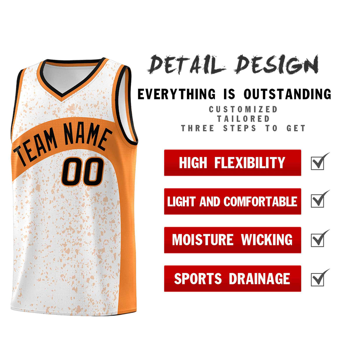 Custom White Gold Orange Dot Graffiti Pattern Irregular Team Names Sports Uniform Basketball Jersey