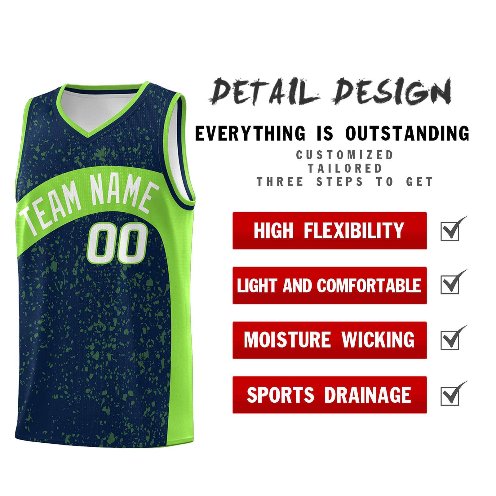 Custom Navy Fluorescent Green Dot Graffiti Pattern Irregular Team Names Sports Uniform Basketball Jersey