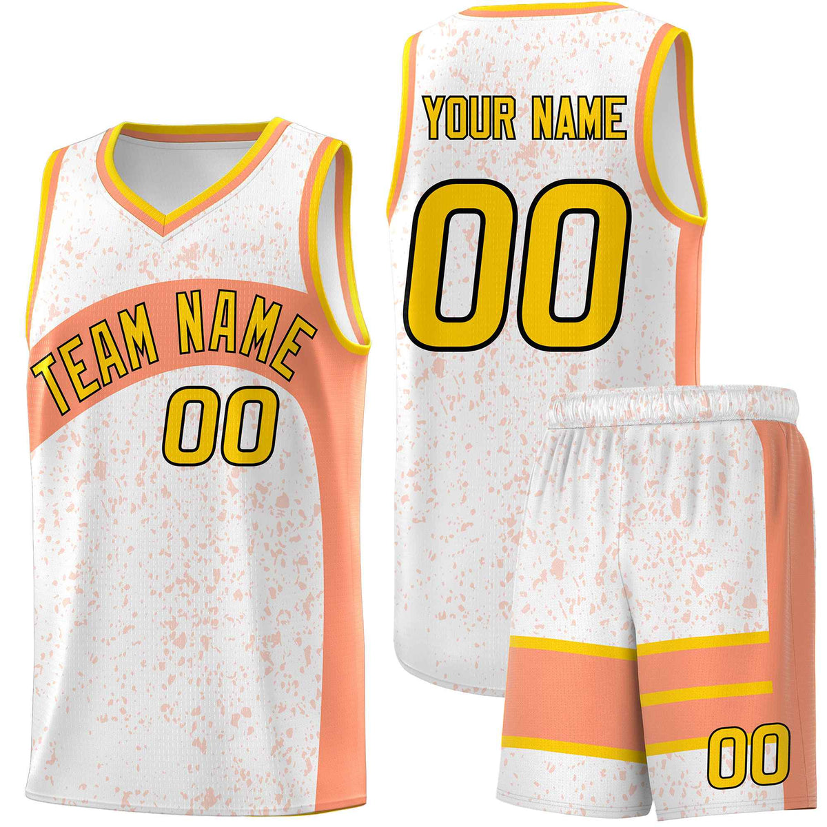Custom White Light Orange Dot Graffiti Pattern Irregular Team Names Sports Uniform Basketball Jersey| KXKSHOP