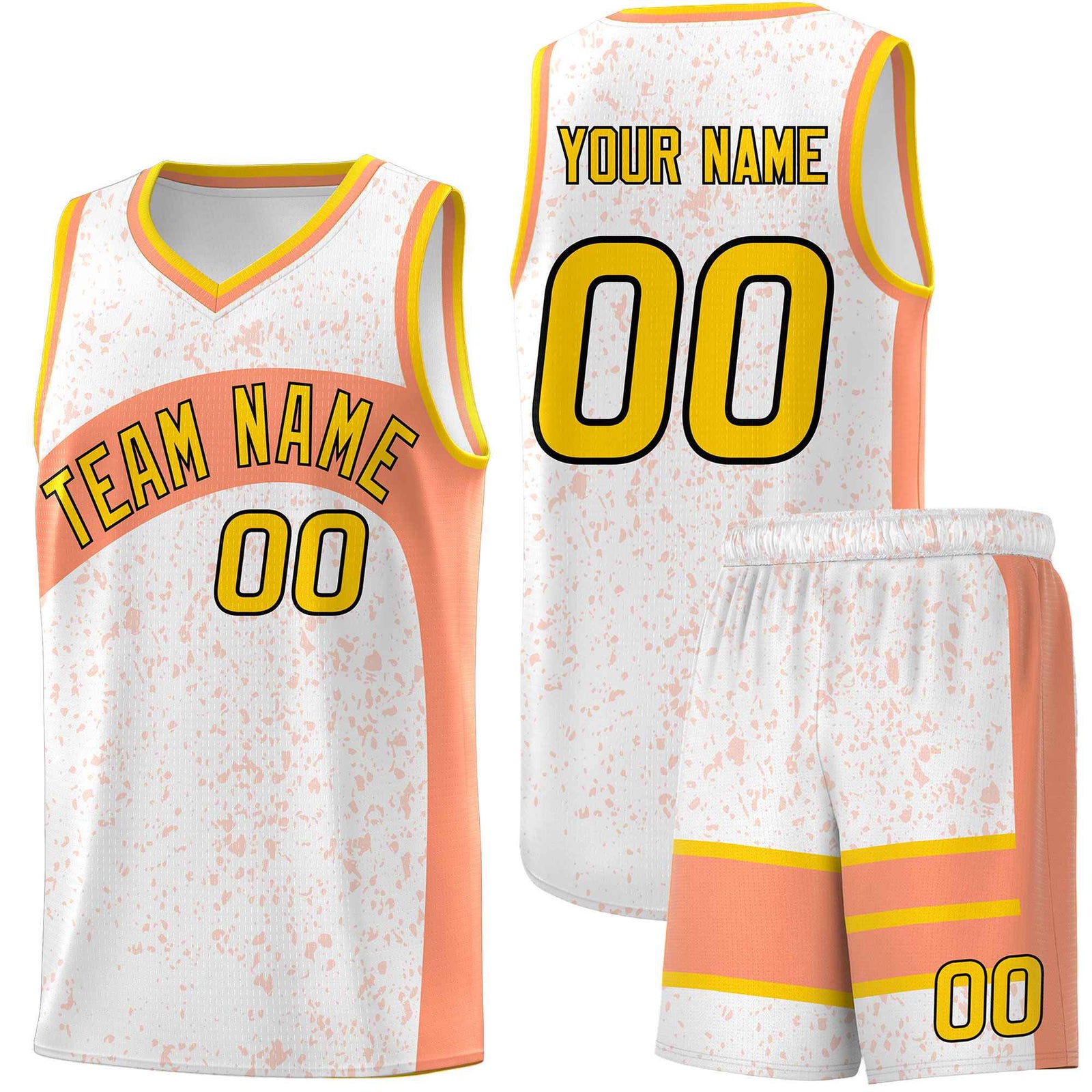 Custom White Light Orange Dot Graffiti Pattern Irregular Team Names Sports Uniform Basketball Jersey| KXKSHOP
