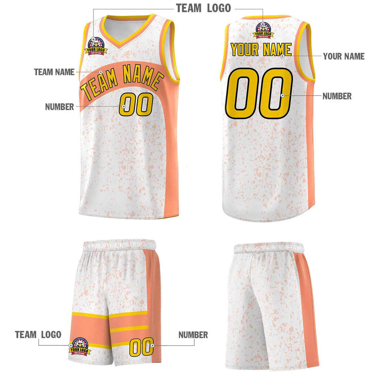 Custom White Light Orange Dot Graffiti Pattern Irregular Team Names Sports Uniform Basketball Jersey