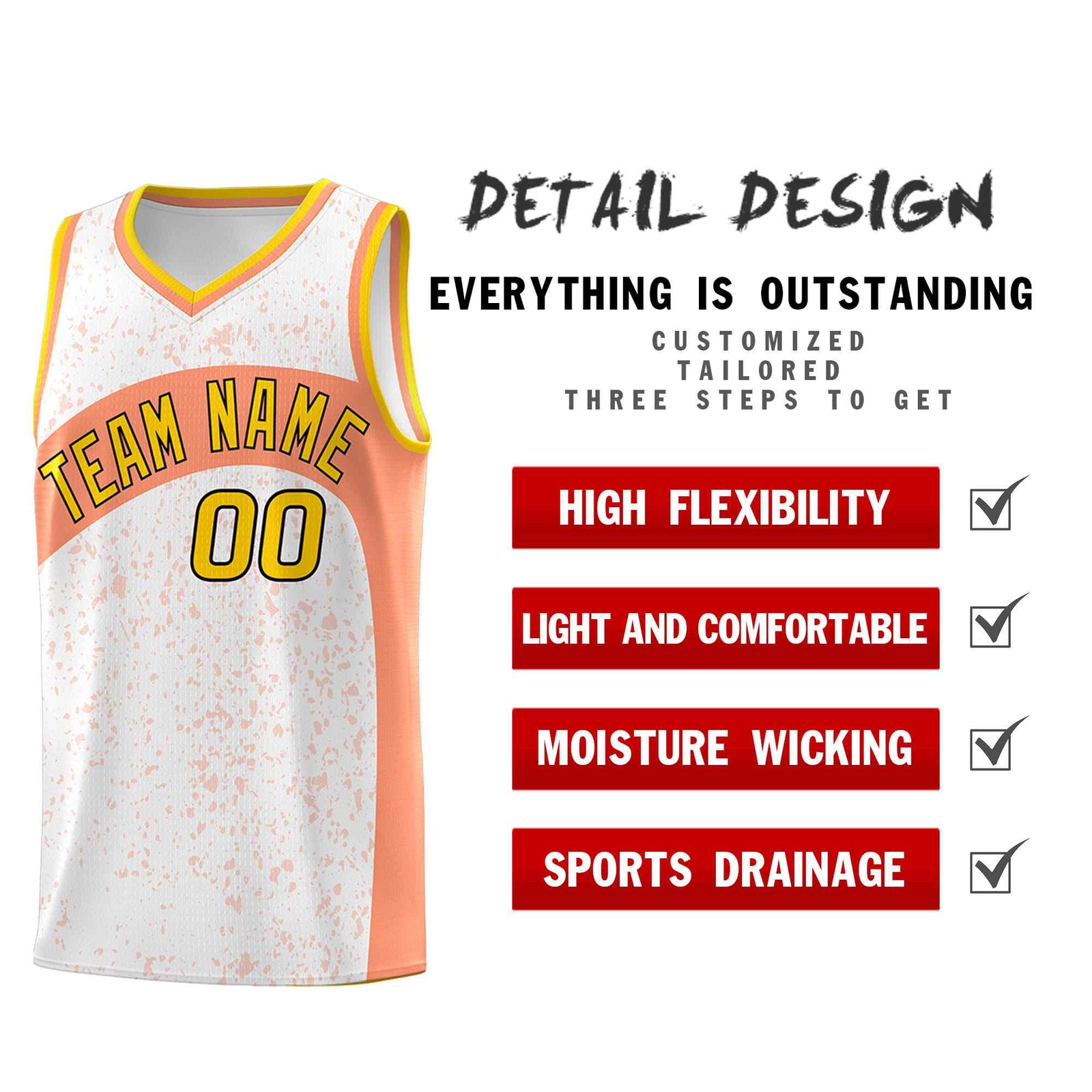 Custom White Light Orange Dot Graffiti Pattern Irregular Team Names Sports Uniform Basketball Jersey