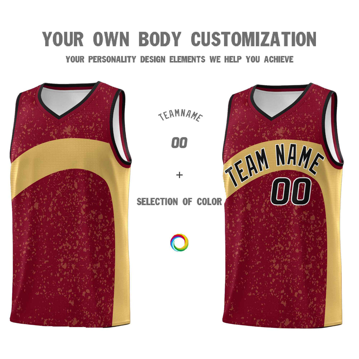 Custom Crimson Old Gold Dot Graffiti Pattern Irregular Team Names Sports Uniform Basketball Jersey