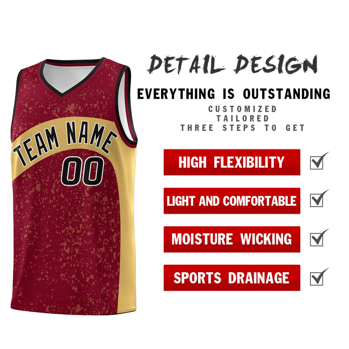 Custom Crimson Old Gold Dot Graffiti Pattern Irregular Team Names Sports Uniform Basketball Jersey