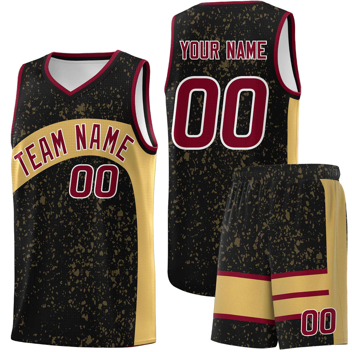 Custom Black Old Gold Dot Graffiti Pattern Irregular Team Names Sports Uniform Basketball Jersey| KXKSHOP