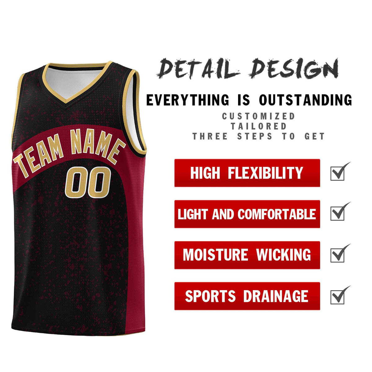 Custom Black Crimson Dot Graffiti Pattern Irregular Team Names Sports Uniform Basketball Jersey