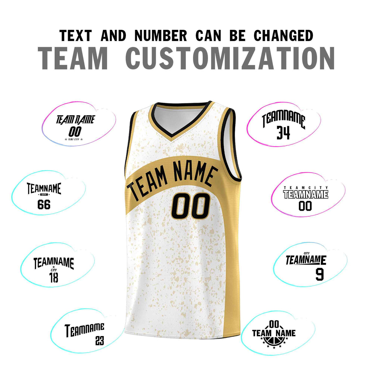 Custom White Old Gold Dot Graffiti Pattern Irregular Team Names Sports Uniform Basketball Jersey