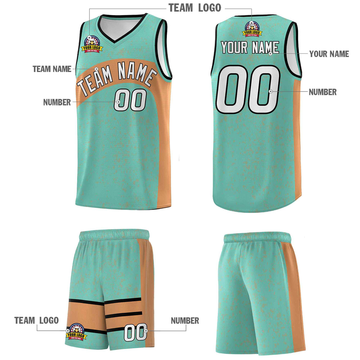Custom Bright Green Buckskin Brown Dot Graffiti Pattern Irregular Team Names Sports Uniform Basketball Jersey