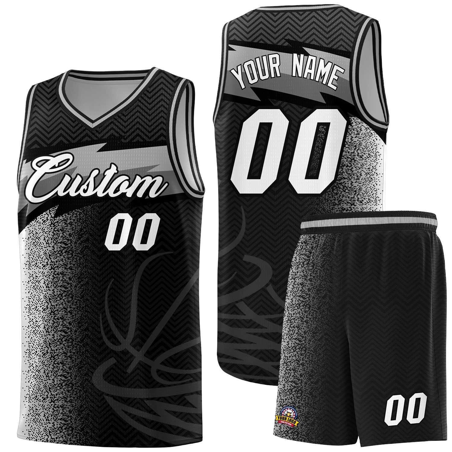 Custom Black Dot Scatter Graffiti Pattern Sports Uniform Basketball Jersey