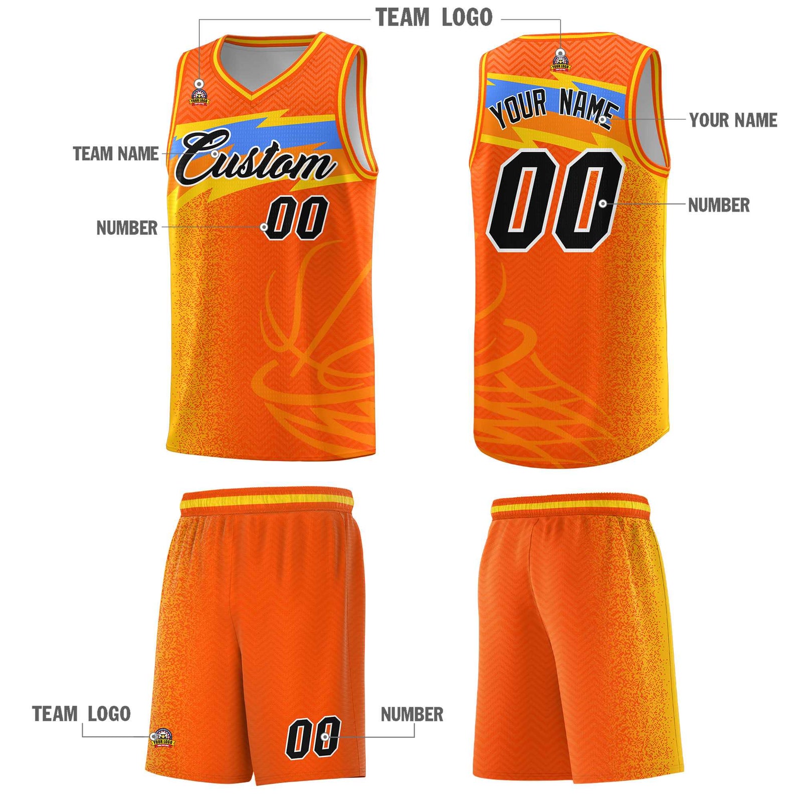 Custom Orange Dot Scatter Graffiti Pattern Sports Uniform Basketball Jersey