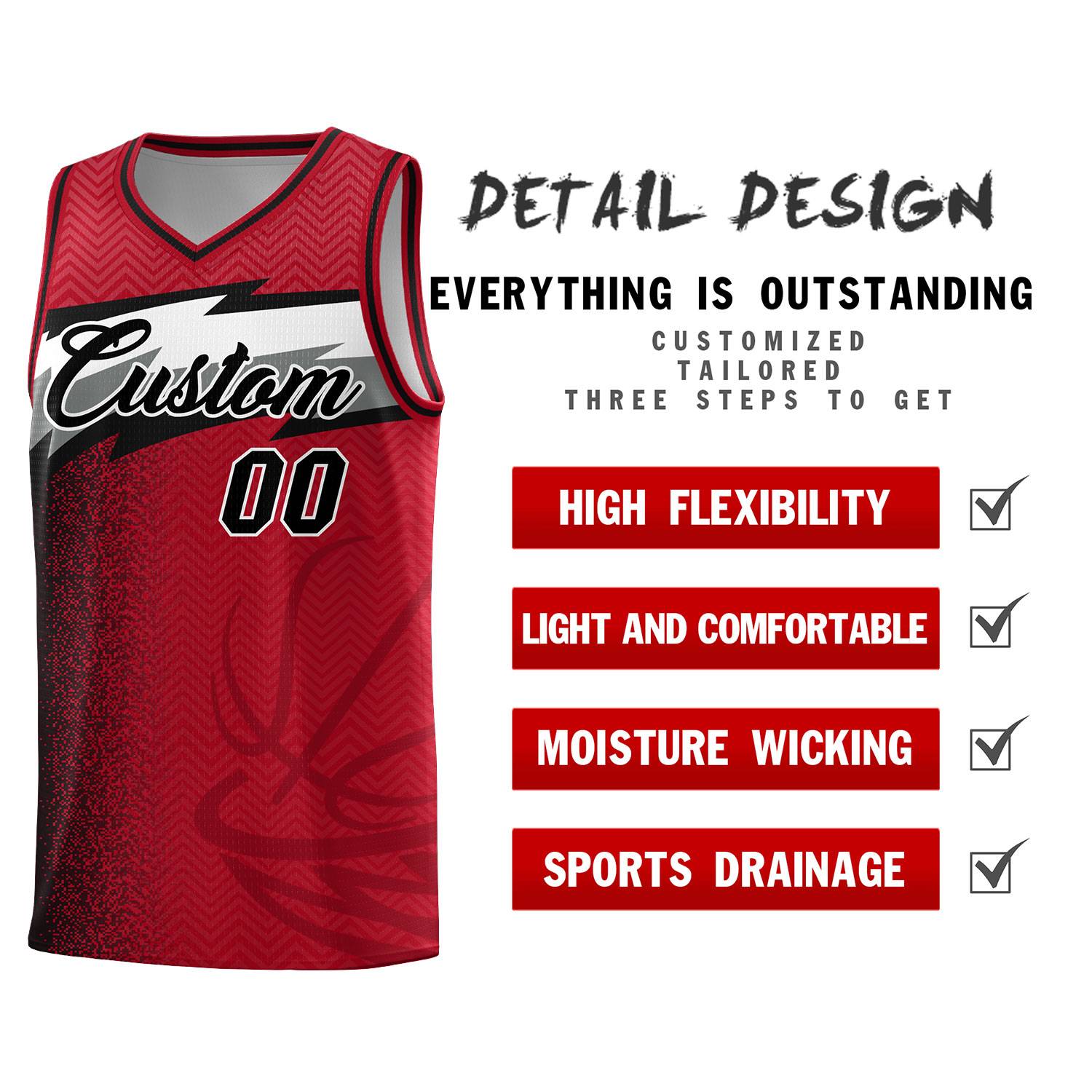Custom Red Dot Scatter Graffiti Pattern Sports Uniform Basketball Jersey