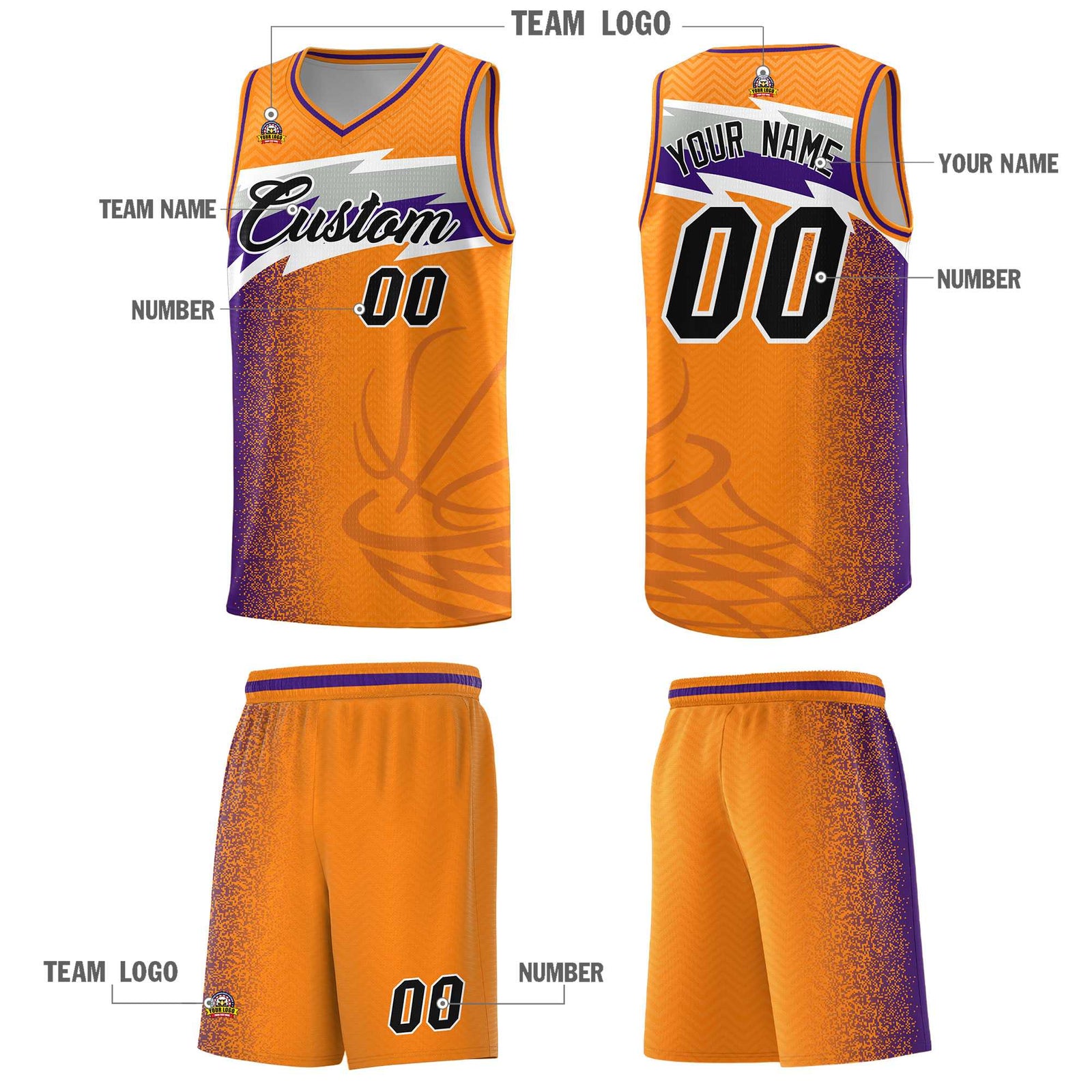 Custom Broncos Orange Dot Scatter Graffiti Pattern Sports Uniform Basketball Jersey