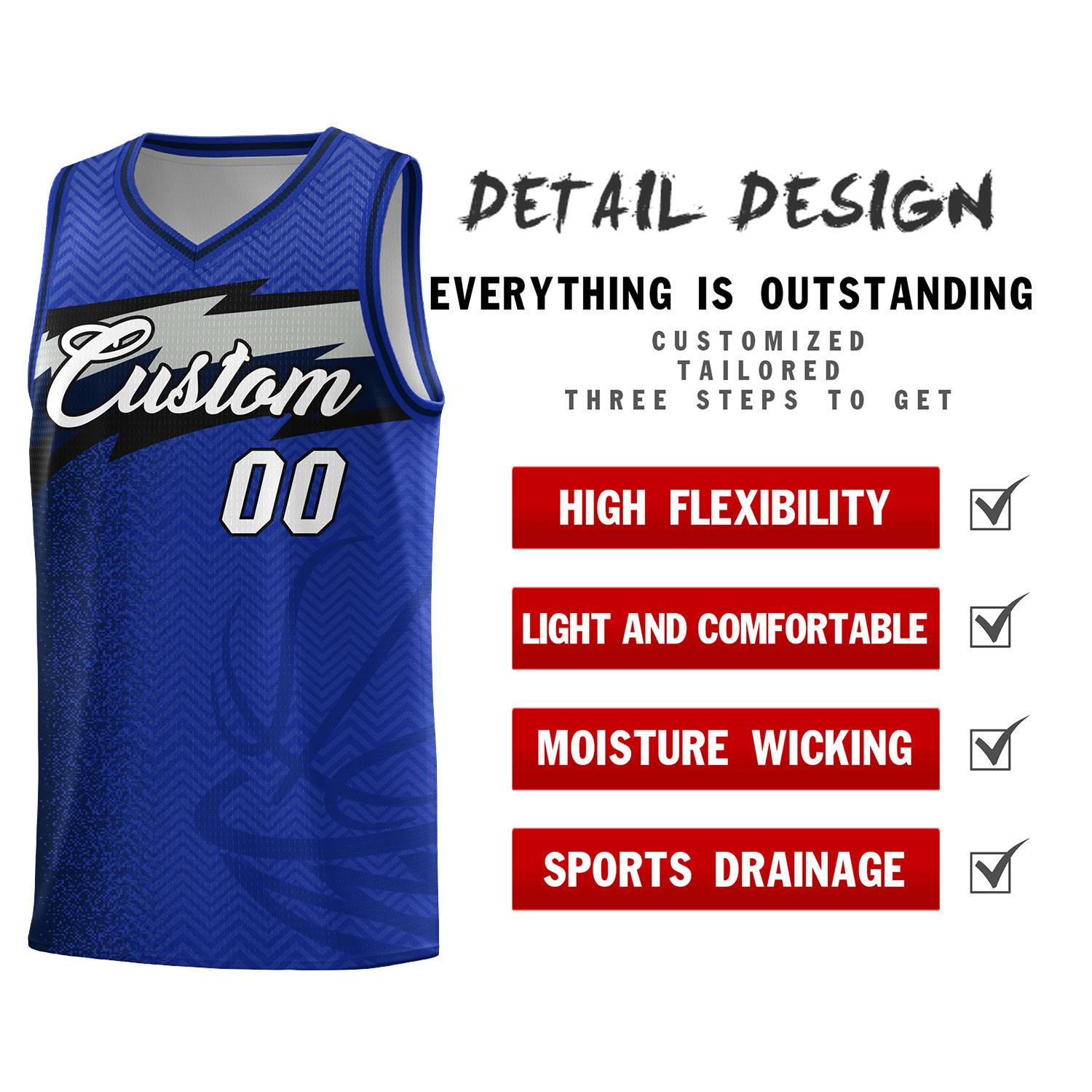 Custom Royal Dot Scatter Graffiti Pattern Sports Uniform Basketball Jersey