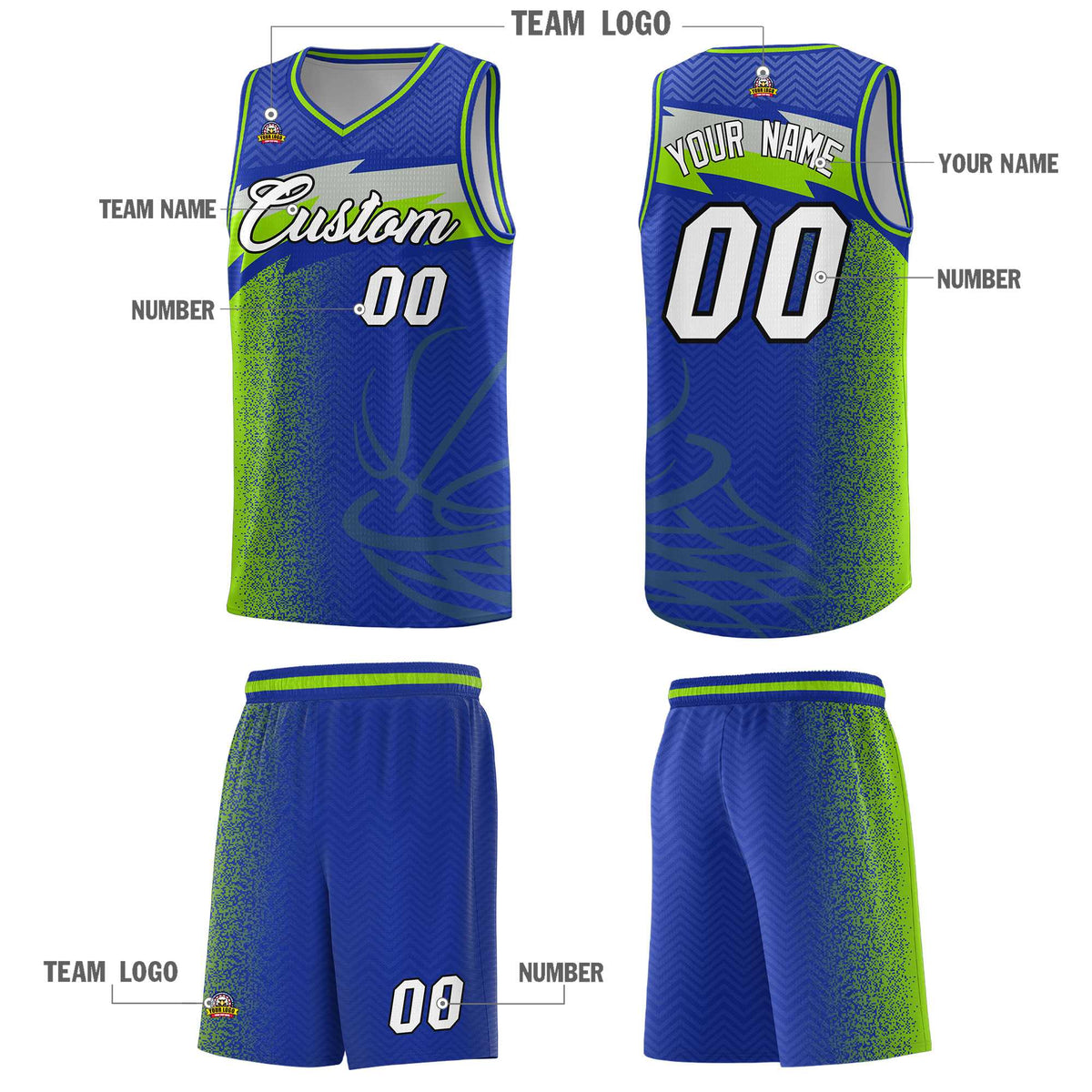 Custom Royal Dot Scatter Graffiti Pattern Sports Uniform Basketball Jersey