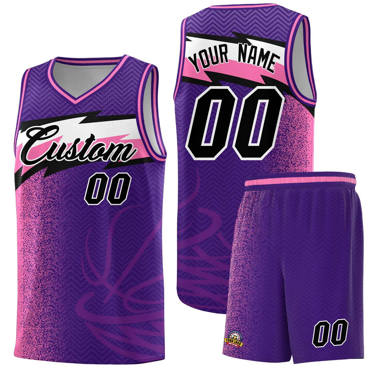 Custom Purple Dot Scatter Graffiti Pattern Sports Uniform Basketball Jersey