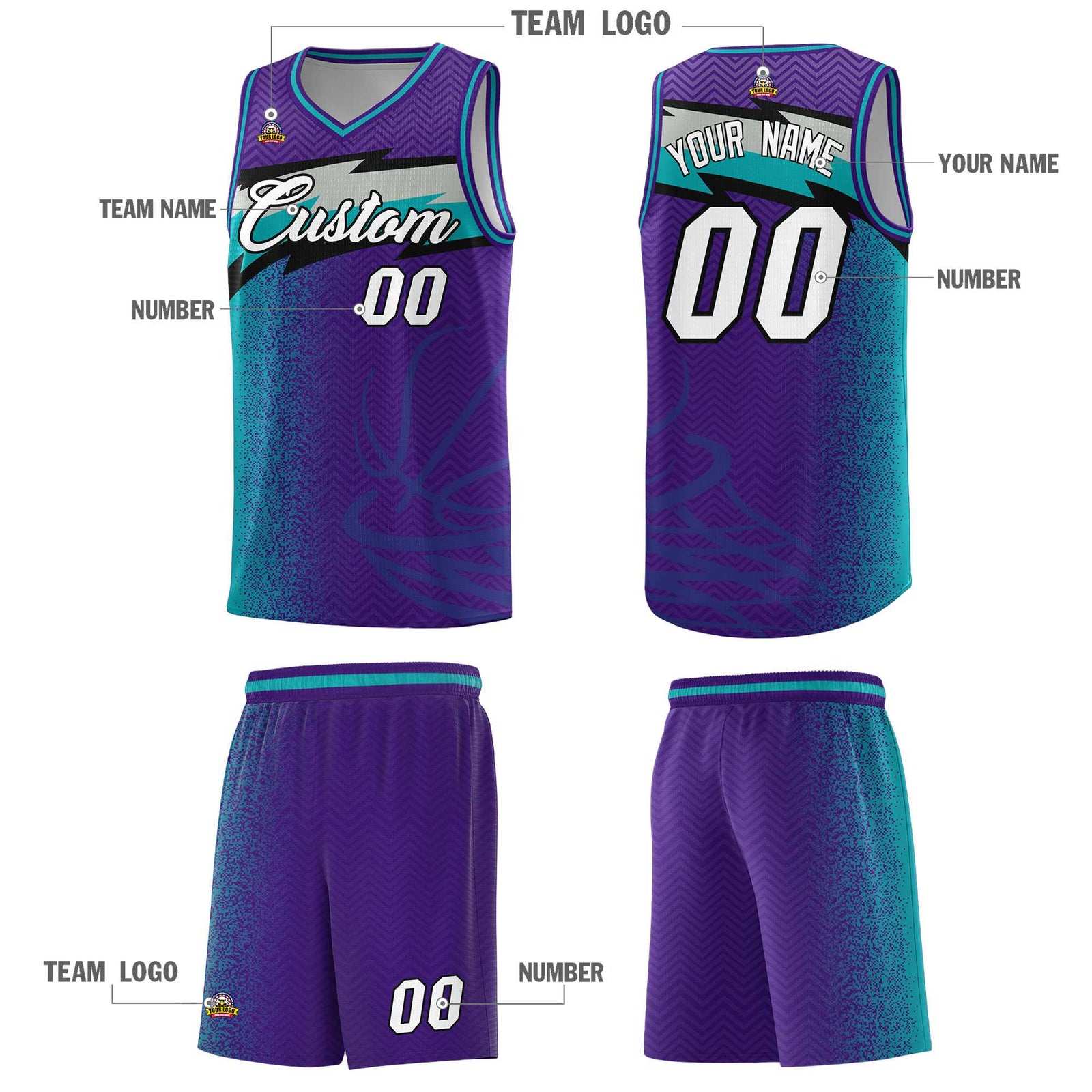 Custom Purple Dot Scatter Graffiti Pattern Sports Uniform Basketball Jersey