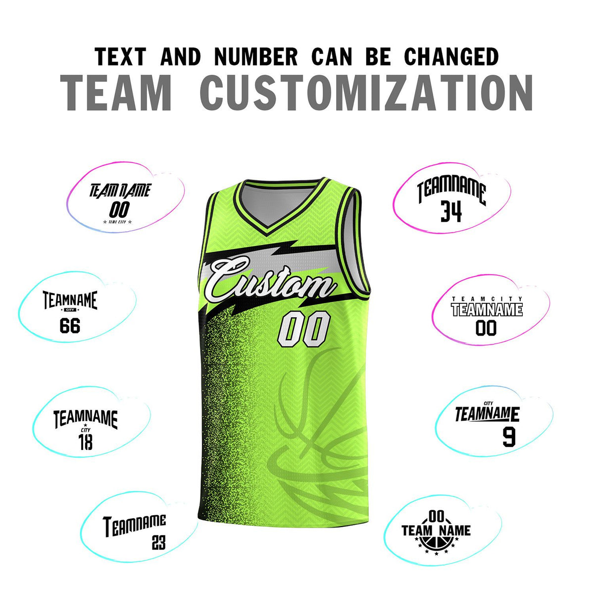 Custom Neon Green Dot Scatter Graffiti Pattern Sports Uniform Basketball Jersey