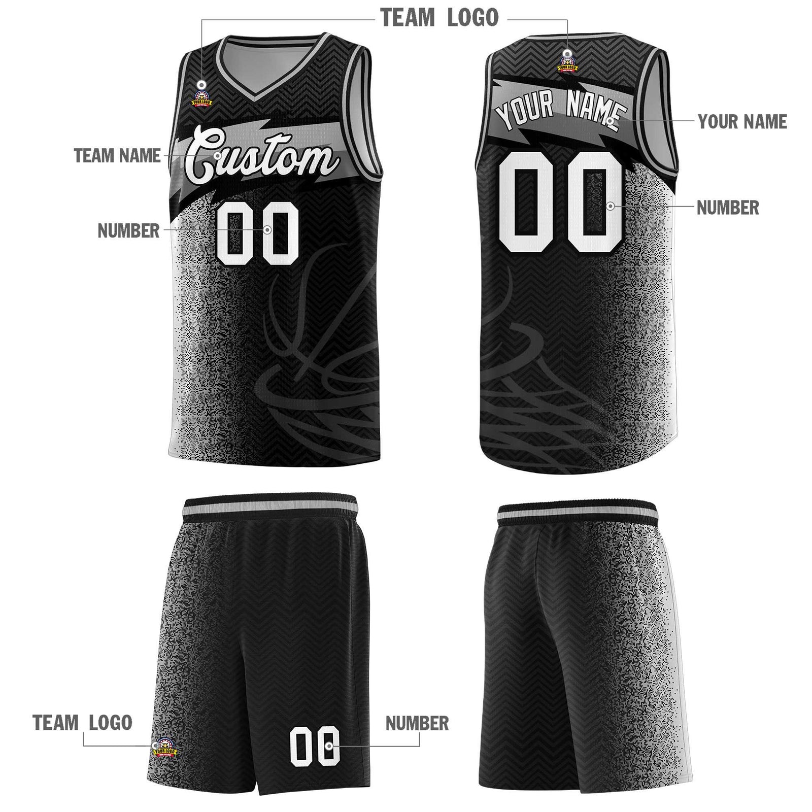 Custom Black Dot Scatter Graffiti Pattern Sports Uniform Basketball Jersey