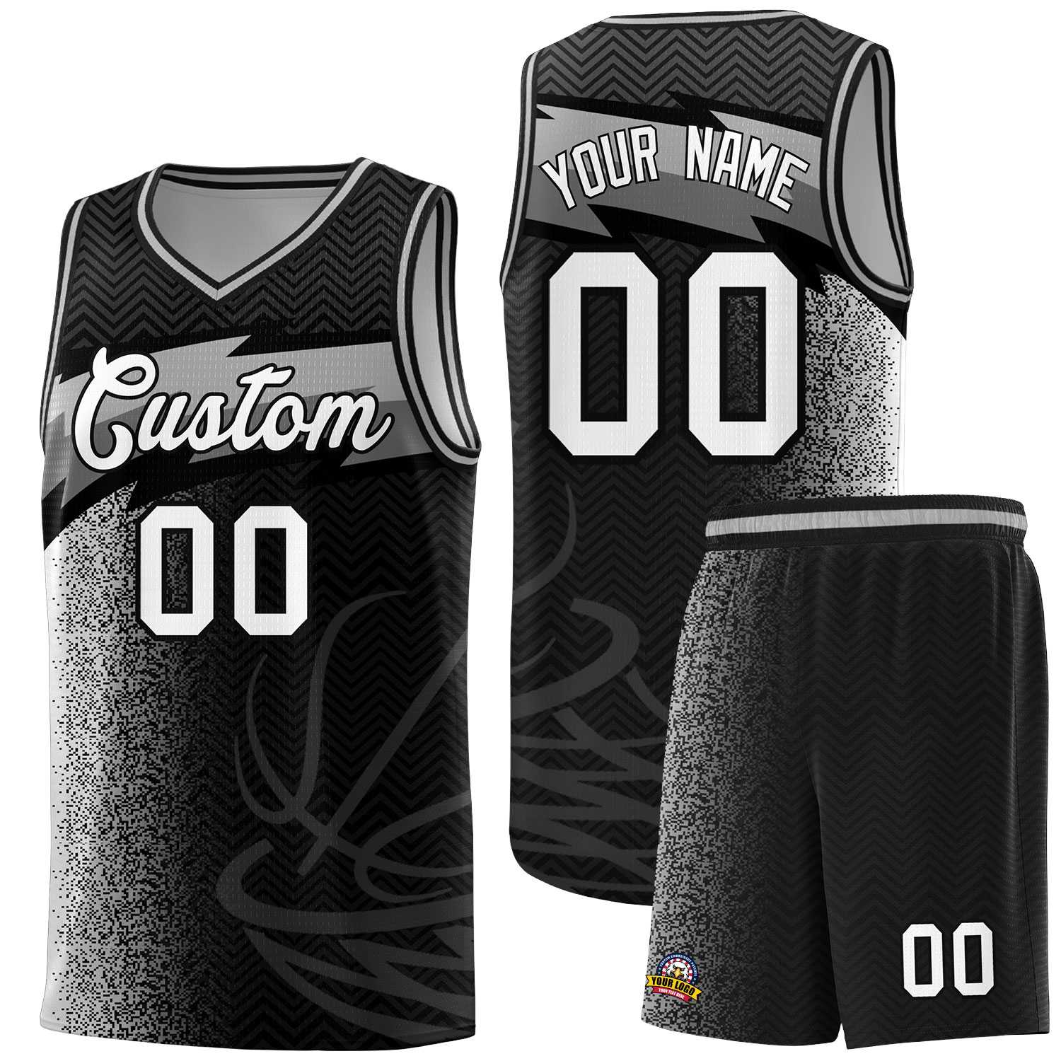 Custom Black Dot Scatter Graffiti Pattern Sports Uniform Basketball Jersey