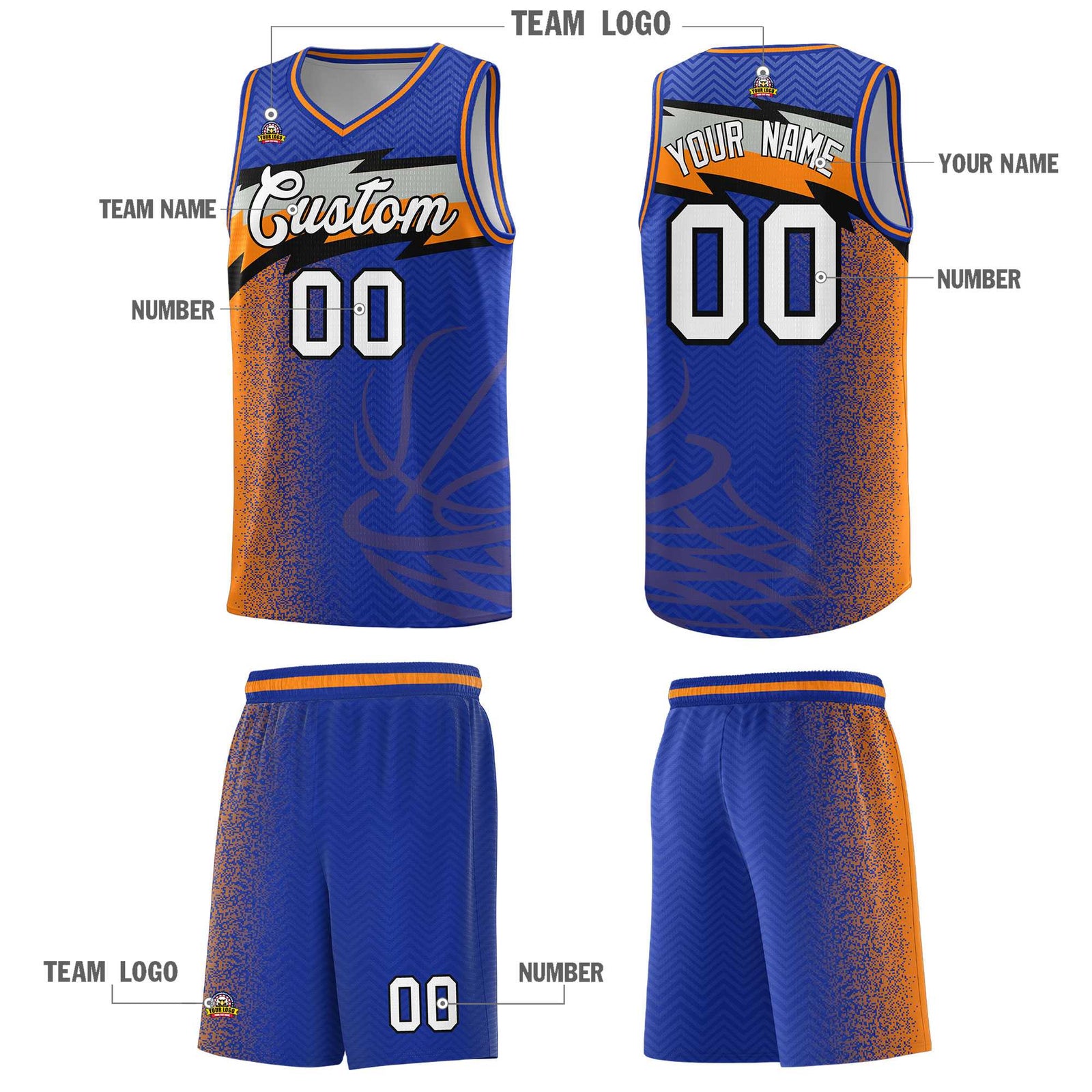 Custom Royal Dot Scatter Graffiti Pattern Sports Uniform Basketball Jersey
