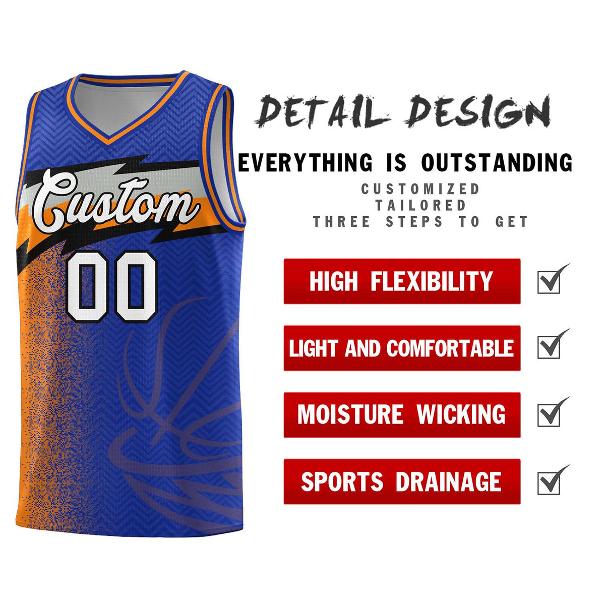 Custom Royal Dot Scatter Graffiti Pattern Sports Uniform Basketball Jersey