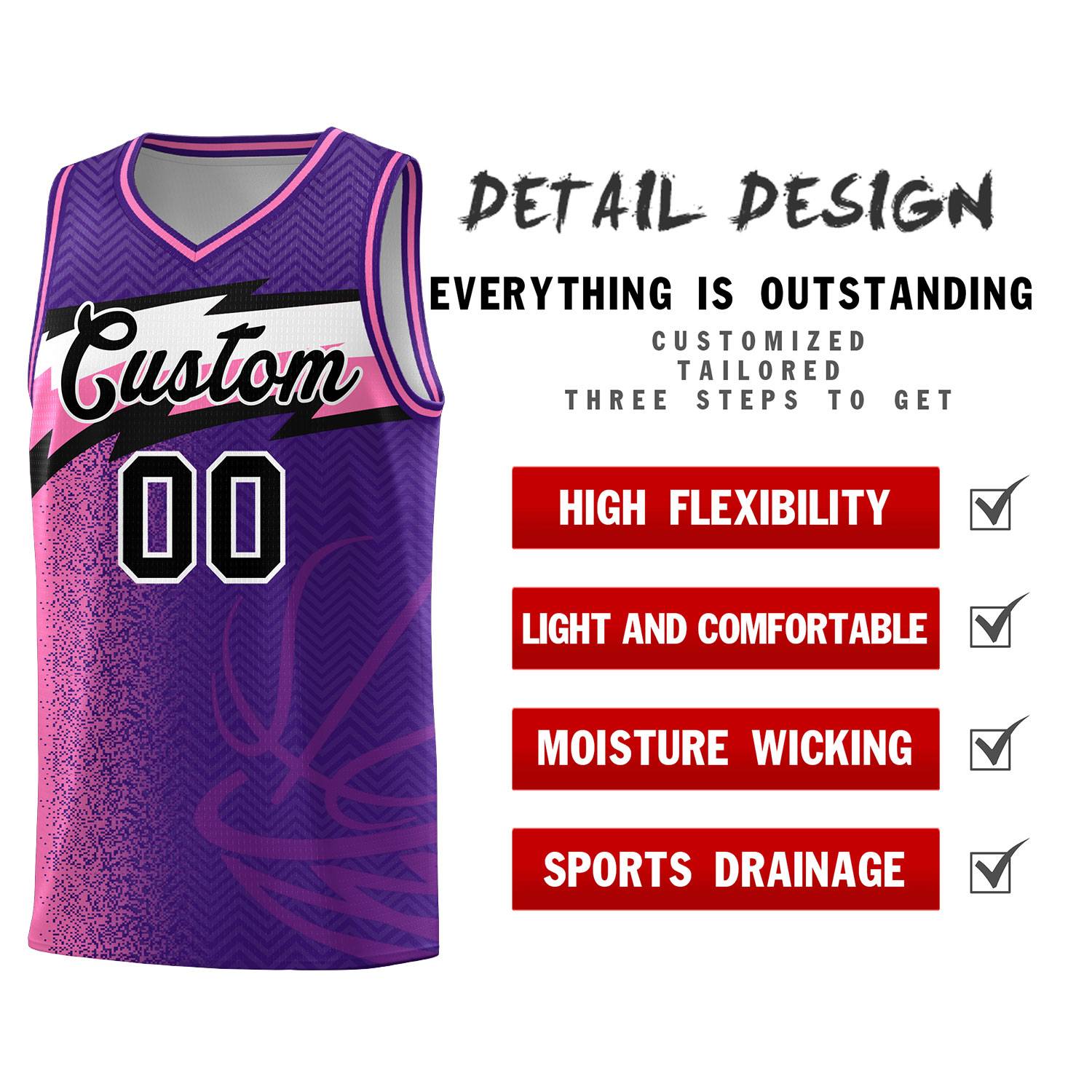 Custom Purple Dot Scatter Graffiti Pattern Sports Uniform Basketball Jersey