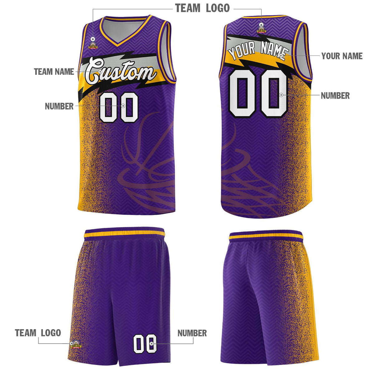 Custom Purple Dot Scatter Graffiti Pattern Sports Uniform Basketball Jersey