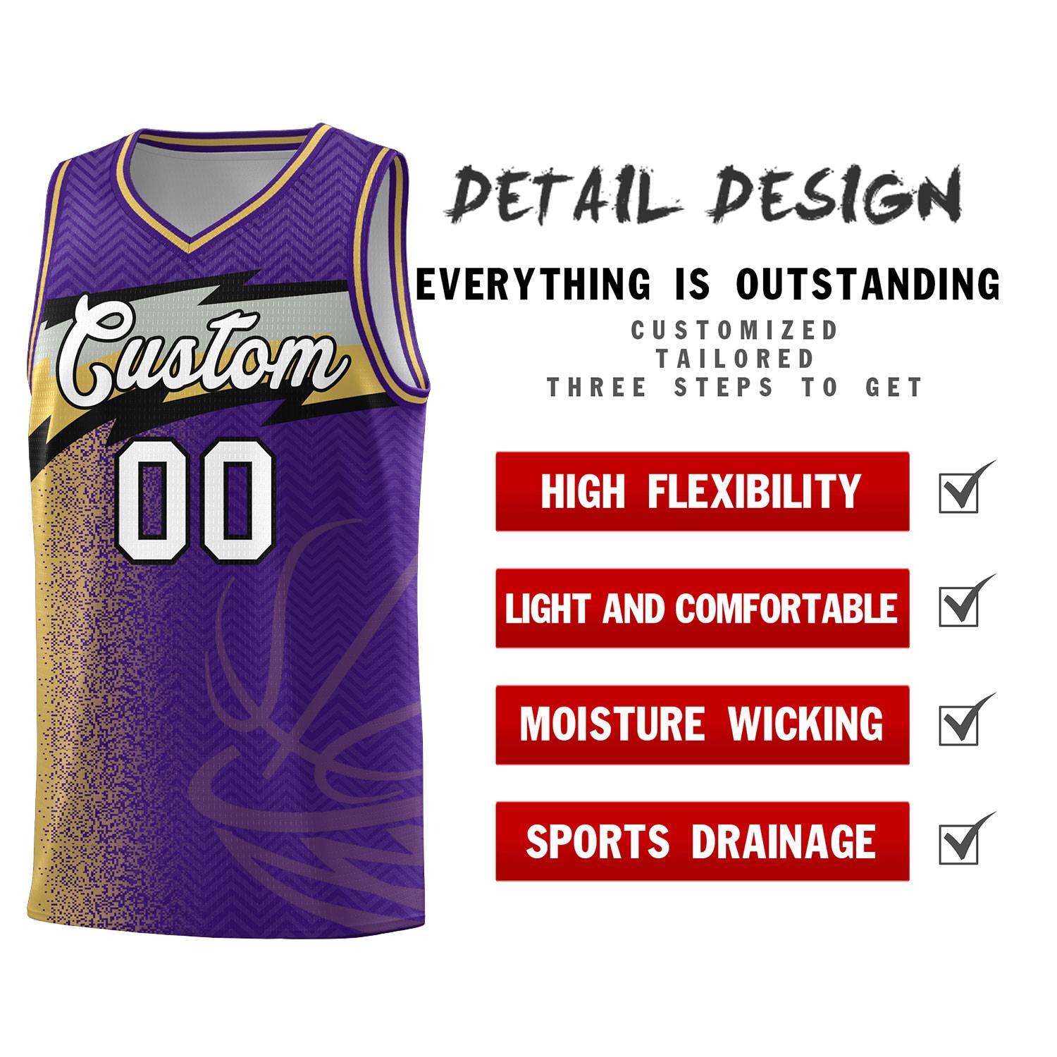 Custom Purple Dot Scatter Graffiti Pattern Sports Uniform Basketball Jersey