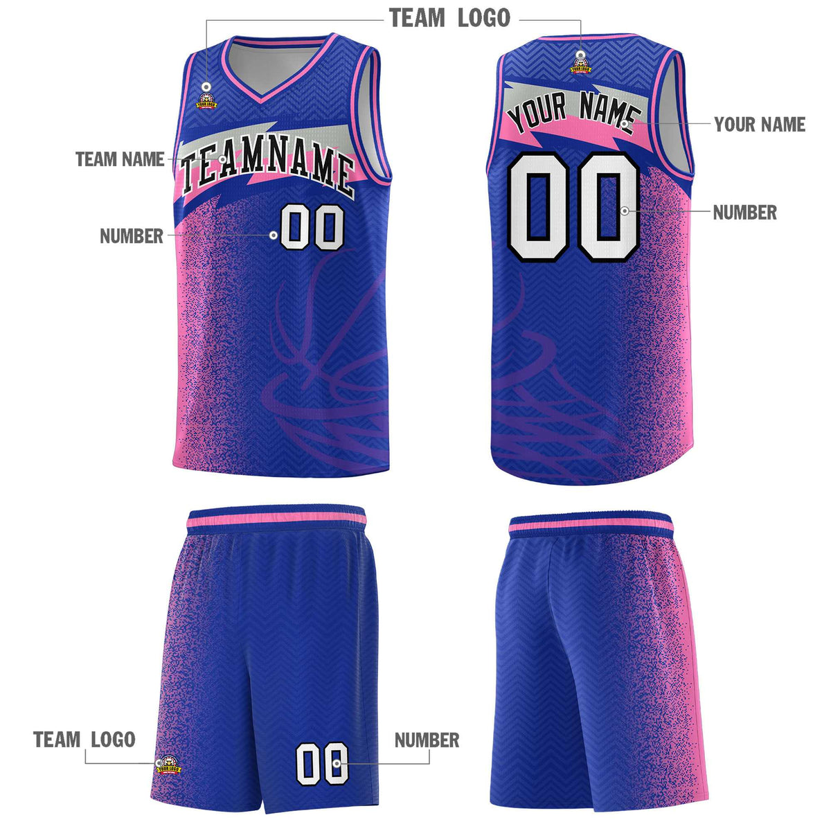 Custom Royal Dot Scatter Graffiti Pattern Sports Uniform Basketball Jersey