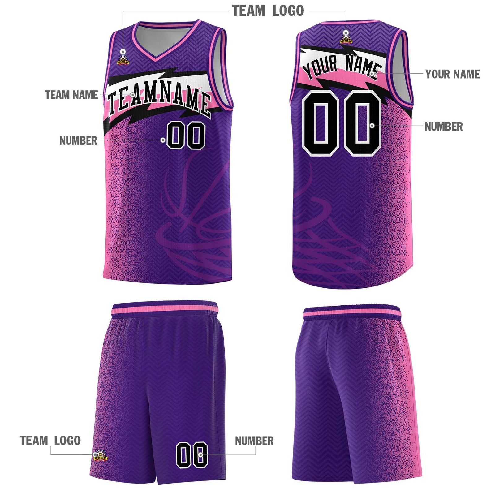 Custom Purple Dot Scatter Graffiti Pattern Sports Uniform Basketball Jersey
