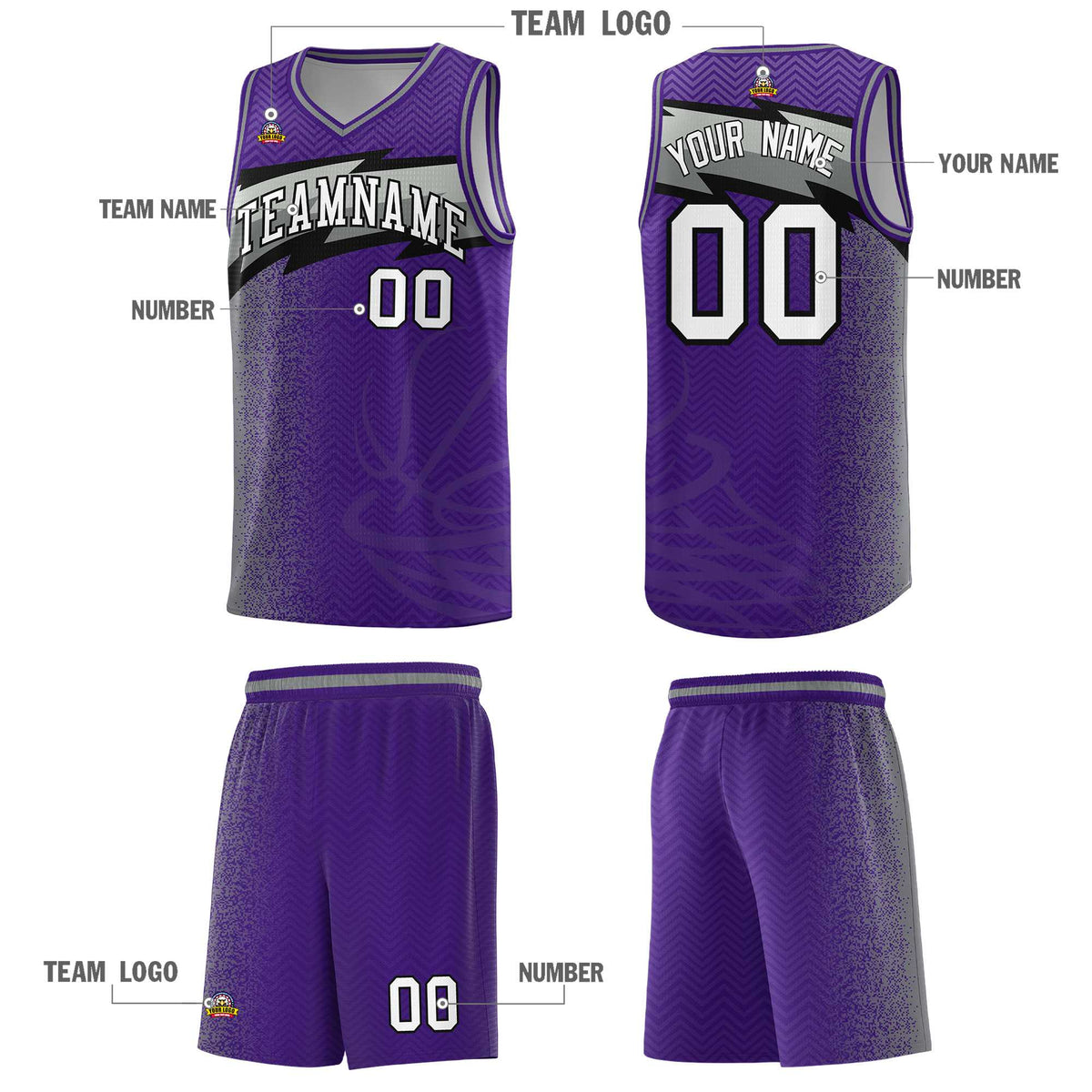 Custom Purple Dot Scatter Graffiti Pattern Sports Uniform Basketball Jersey