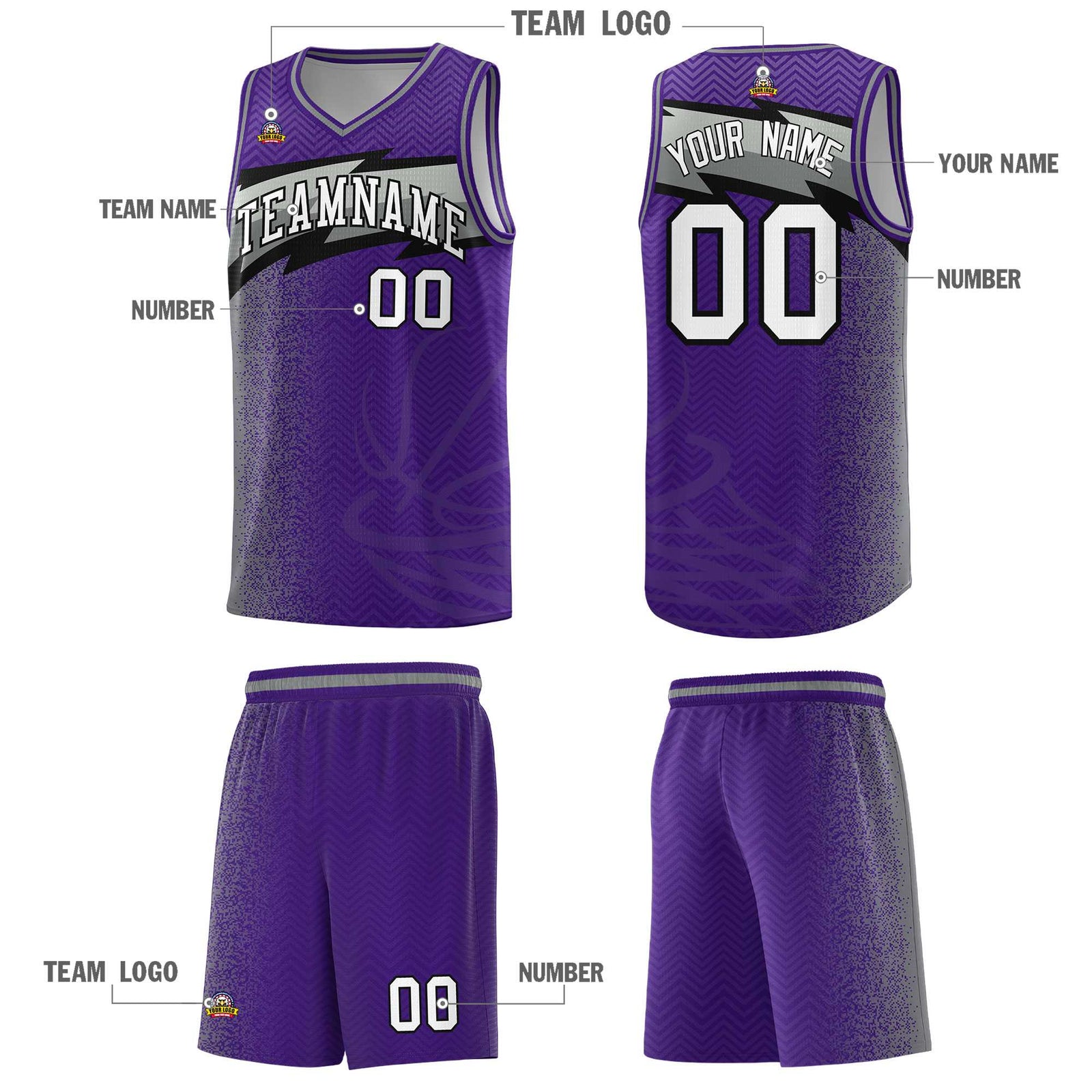 Custom Purple Dot Scatter Graffiti Pattern Sports Uniform Basketball Jersey