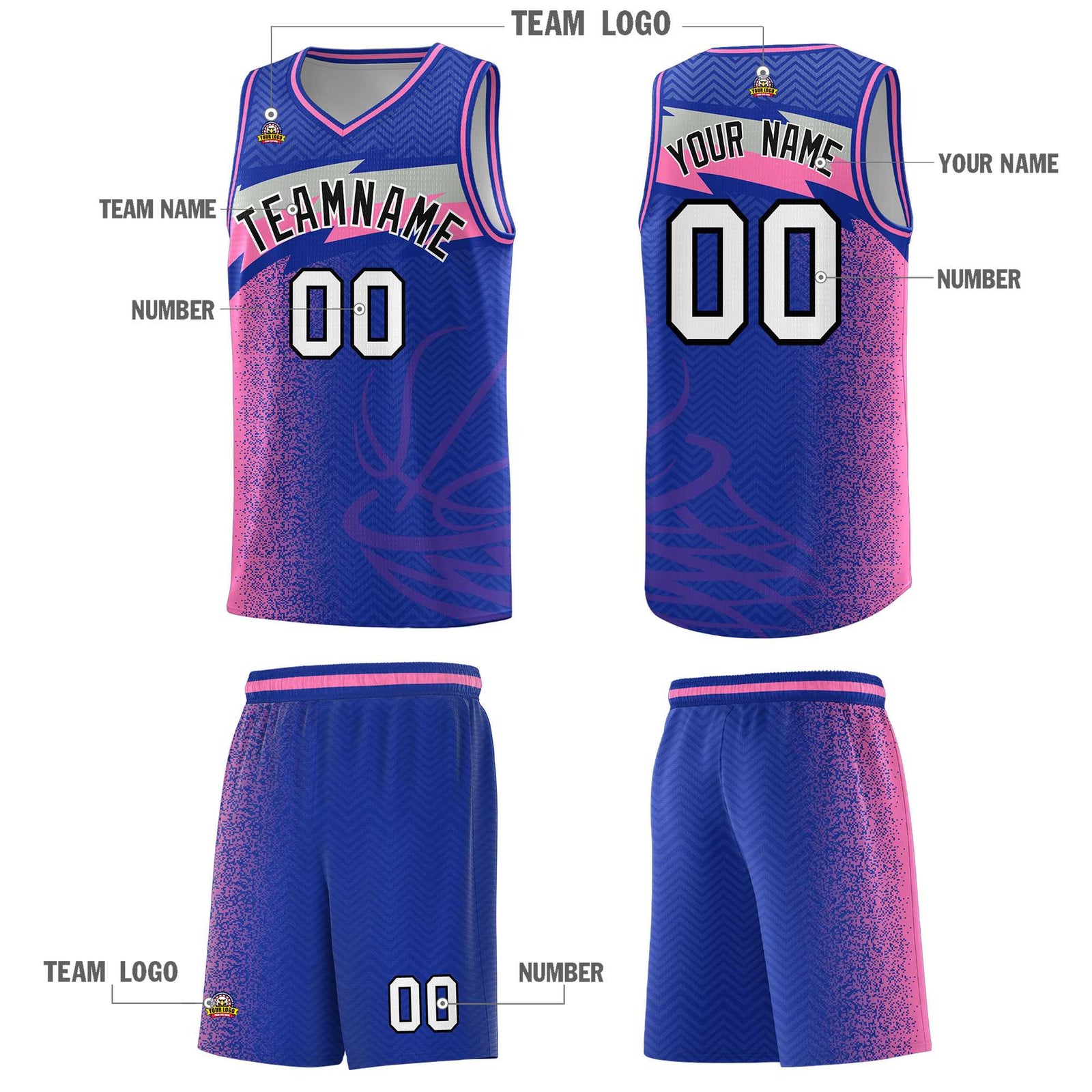 Custom Royal Dot Scatter Graffiti Pattern Sports Uniform Basketball Jersey