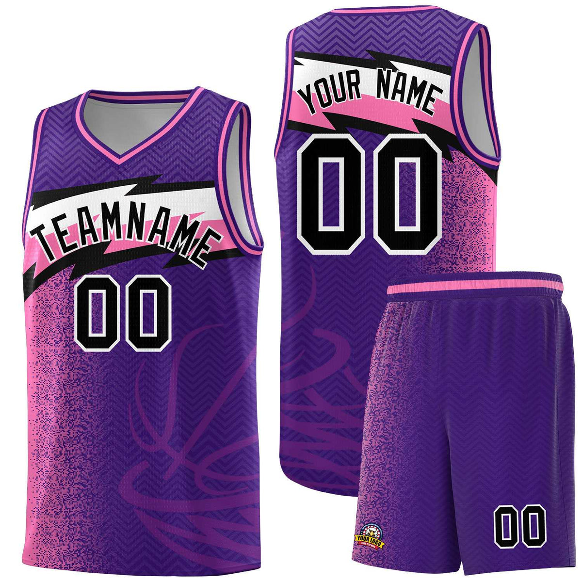 Custom Purple Dot Scatter Graffiti Pattern Sports Uniform Basketball Jersey