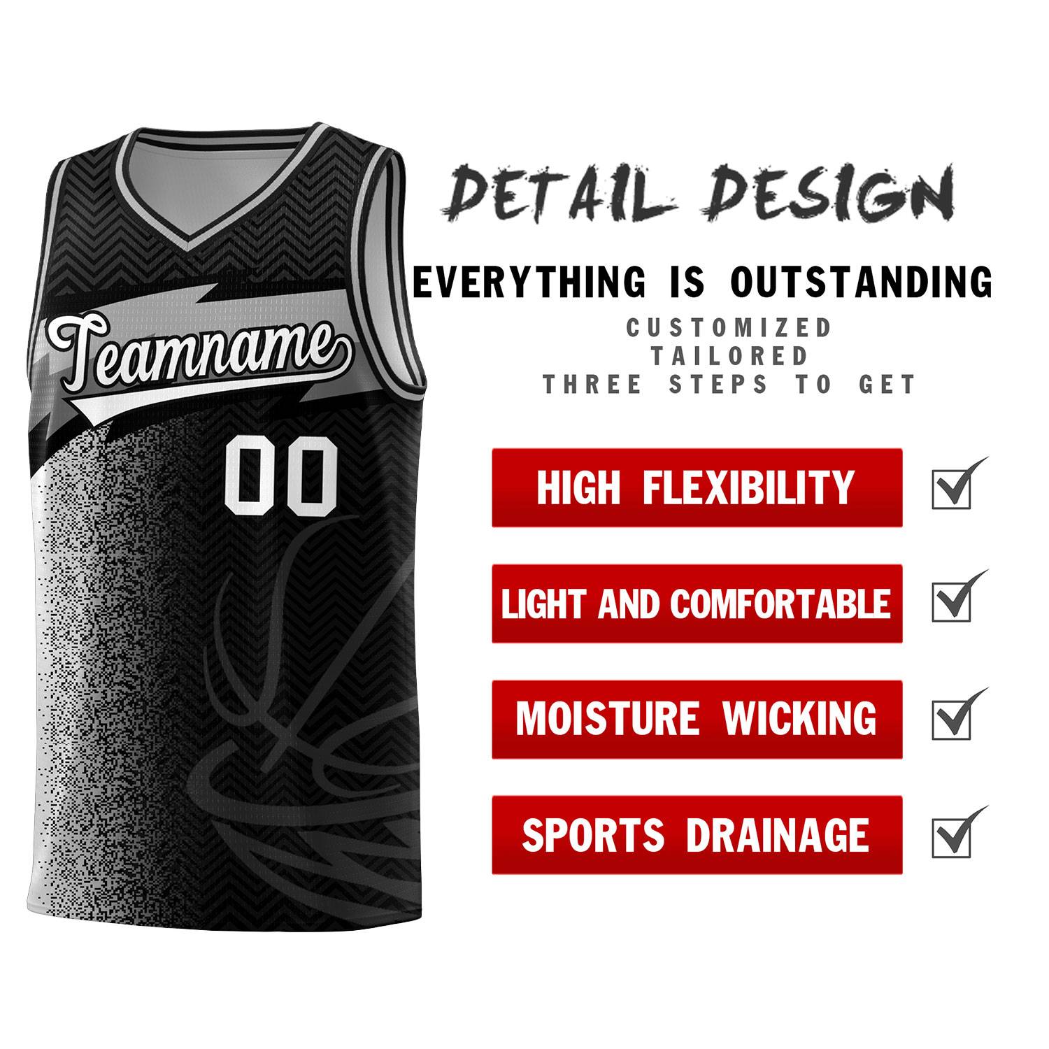 Custom Black Dot Scatter Graffiti Pattern Sports Uniform Basketball Jersey
